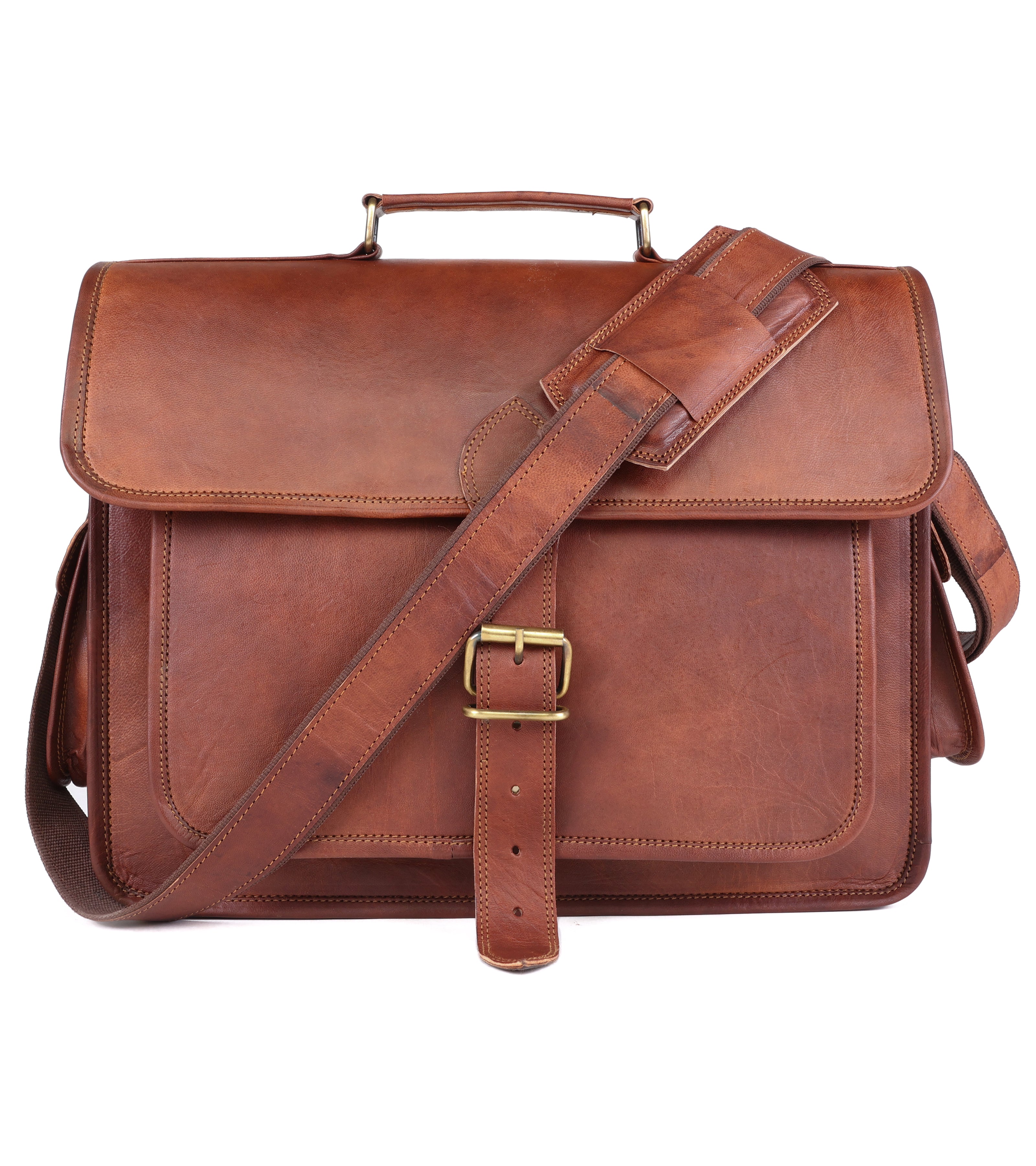 DEKVIO Leather Messenger Bag 15.6 Inch Laptop Briefcase for Men Women Vintage Shoulder Bag Office Crossbody Satchel