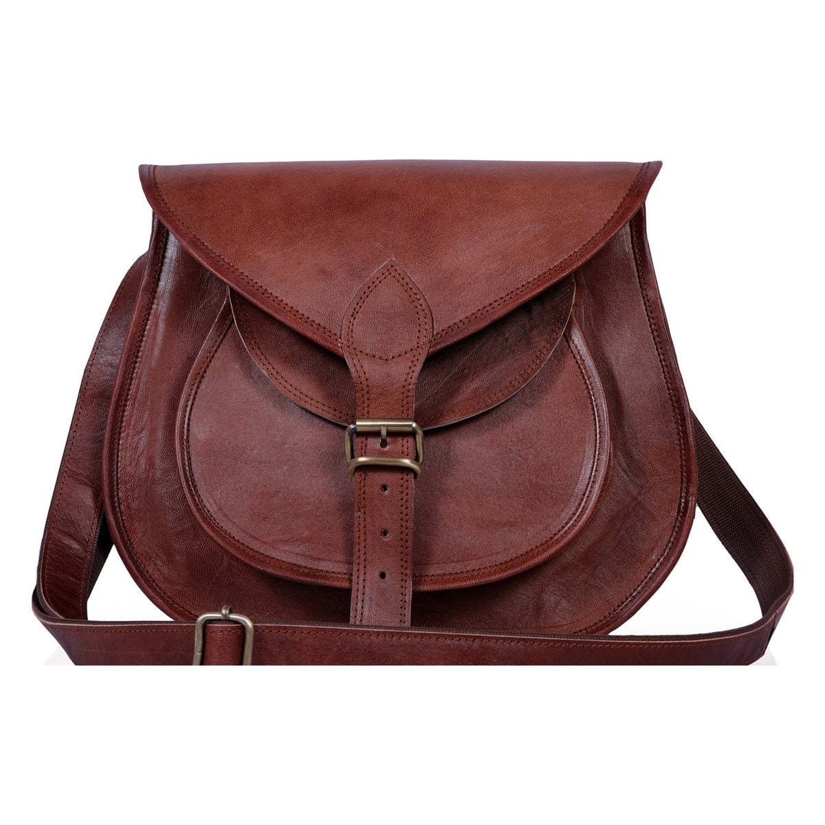 DEKVIO 13" Full-Grain Leather Crossbody Saddle Bag for Women