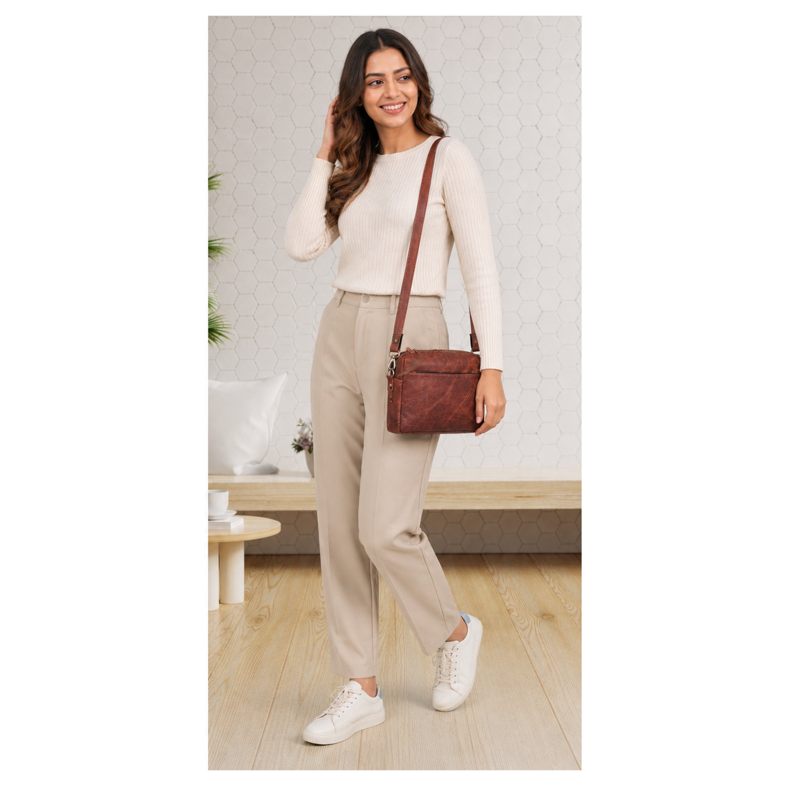 DEKVIO Women's Small Crossbody Purse - Handcrafted Full-Grain Leather Travel Bag | Magnetic Snap Closure | Brown, Coffee, Tan, Black