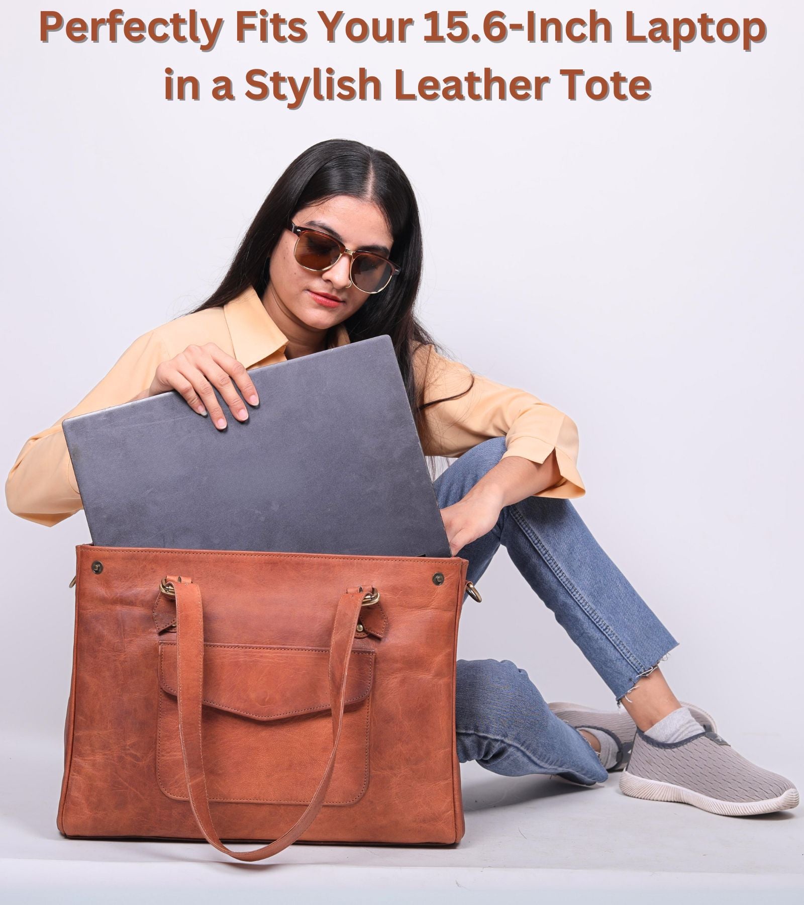 DEKVIO Leather Laptop Tote Bag for Women 15.6 Inch Shoulder Handbag Genuine Leather Work Bag Office Purse with Crossbody Strap