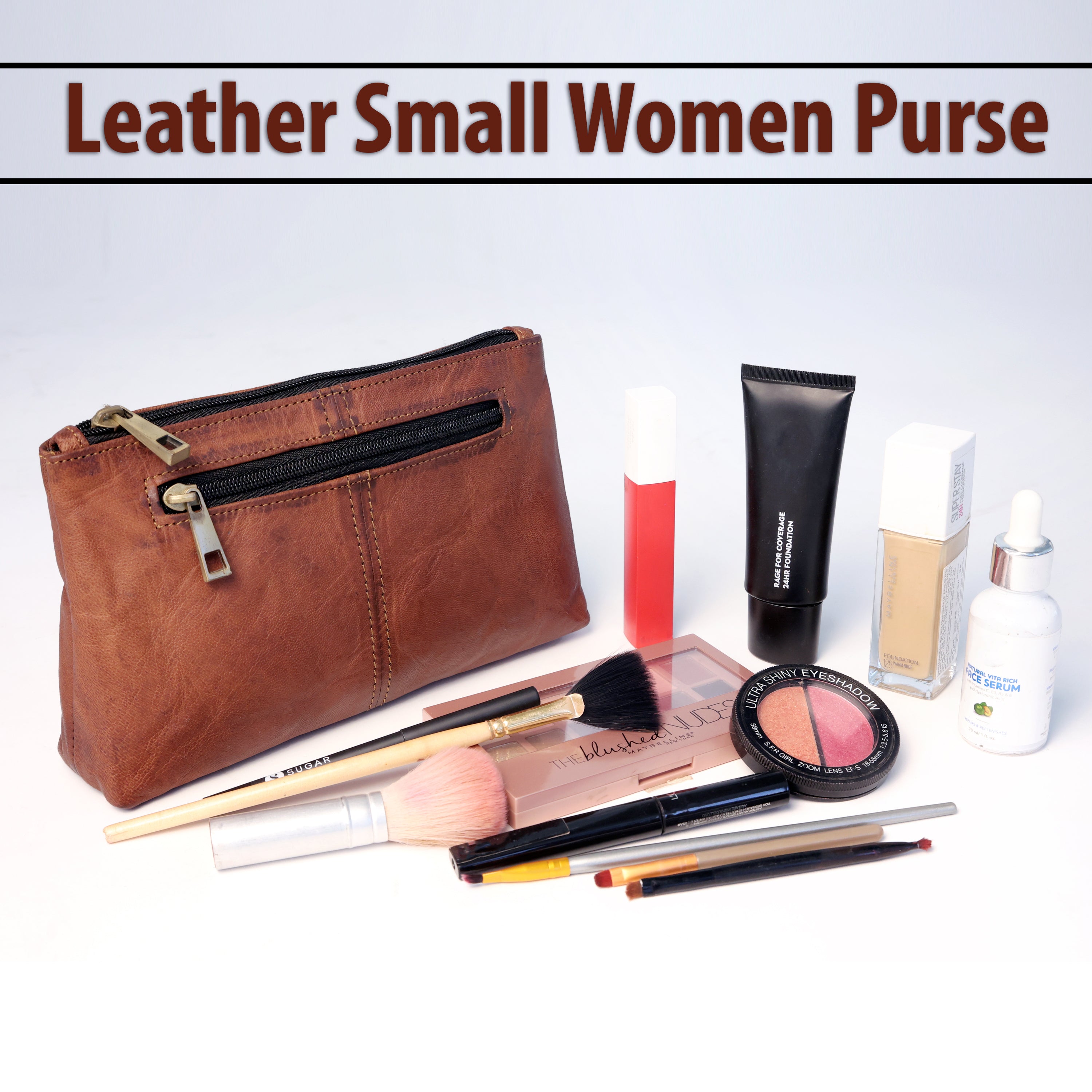 DEKVIO Leather Wristlet Pouch for Women | Full Grain Leather Makeup Bag & Clutch Purse | Handcrafted Zipper Pouch | Brown, Coffee, Tan, Black