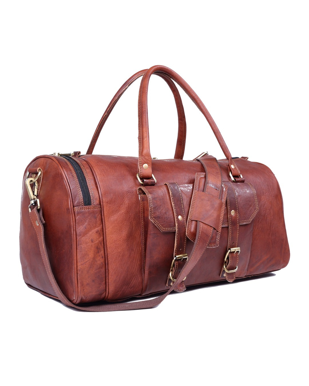 DEKVIO leather gym duffle — lifestyle format product photo