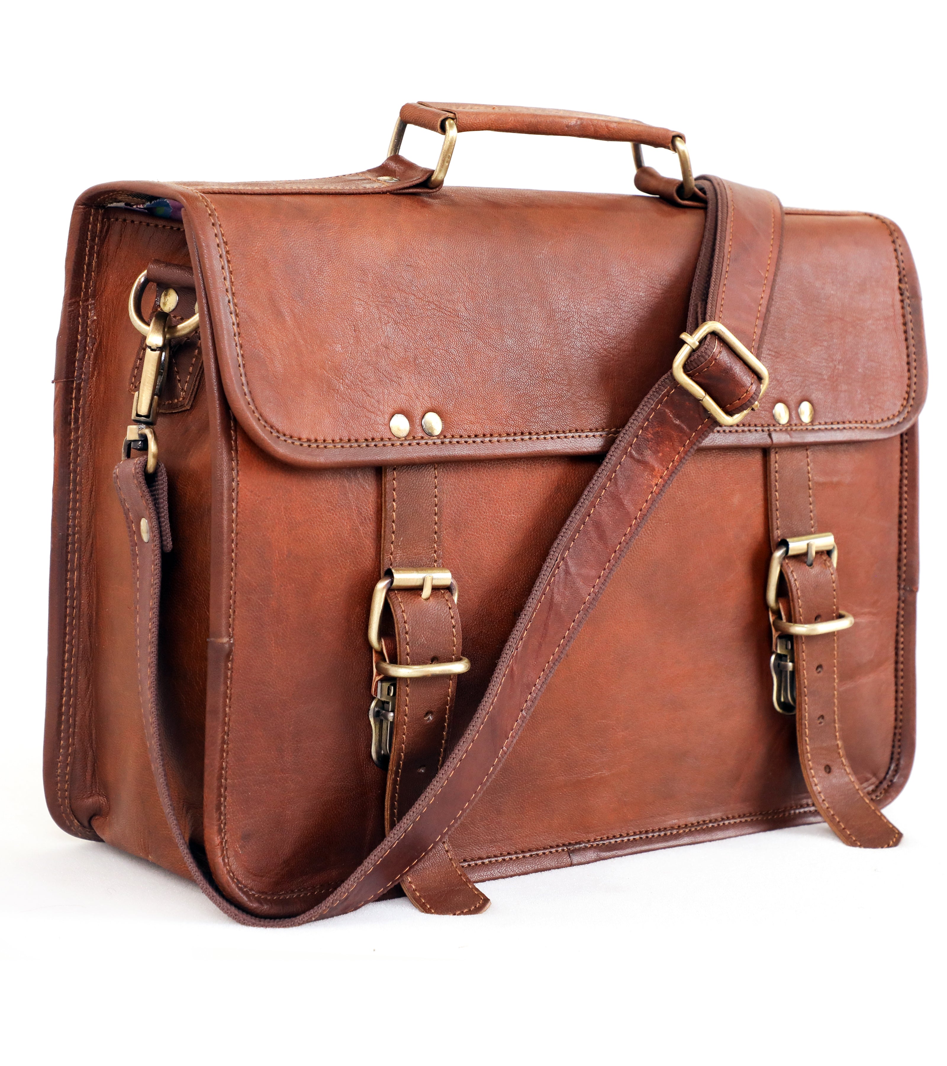 DEKVIO Leather Messenger Bag for Men Women 14 Inch Laptop Satchel Briefcase Vintage Shoulder Crossbody Bag