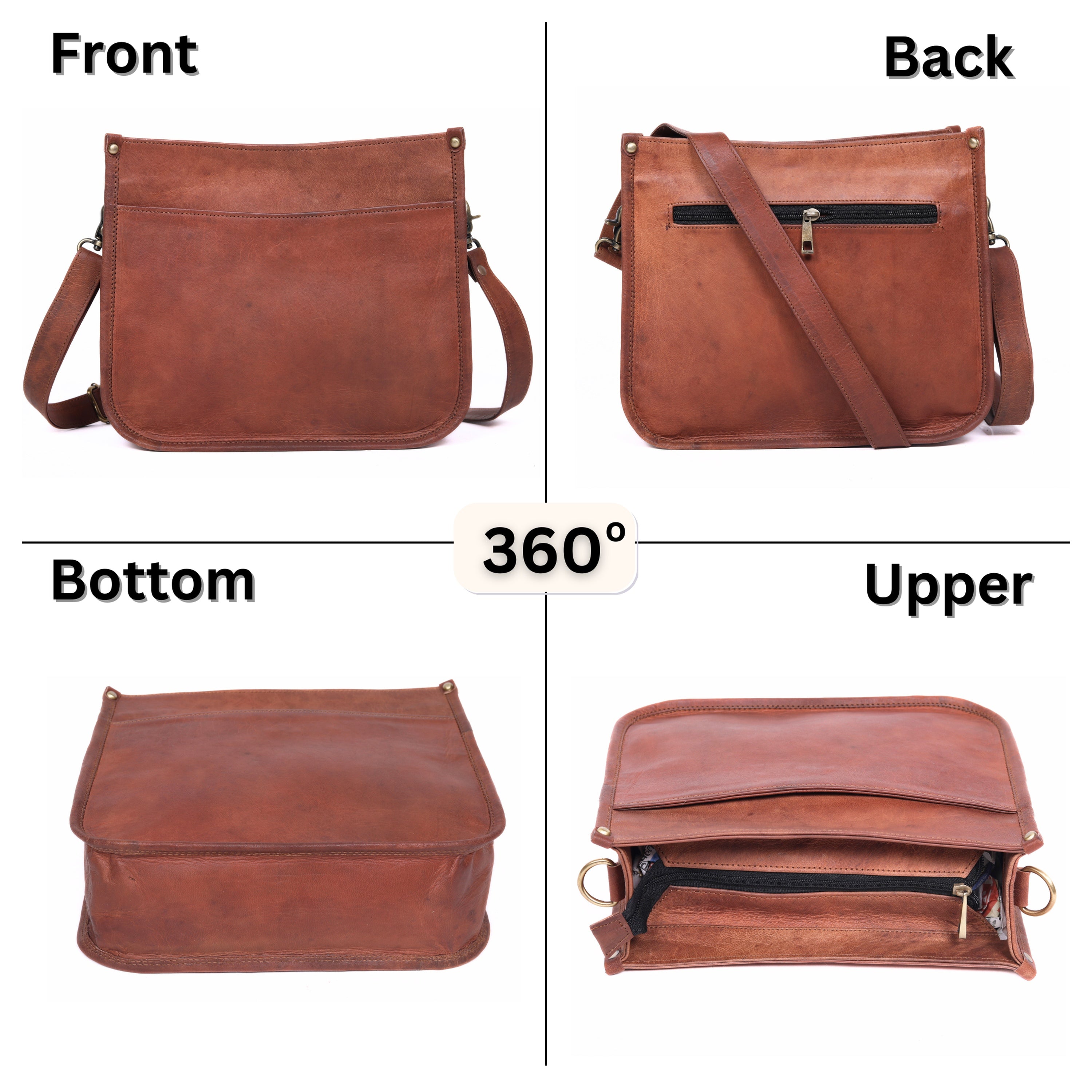 DEKVIO Leather Messenger Crossbody Bag for Women | Full Grain Genuine Leather Shoulder Purse | Adjustable Strap | Brown, Coffee, Tan, Black