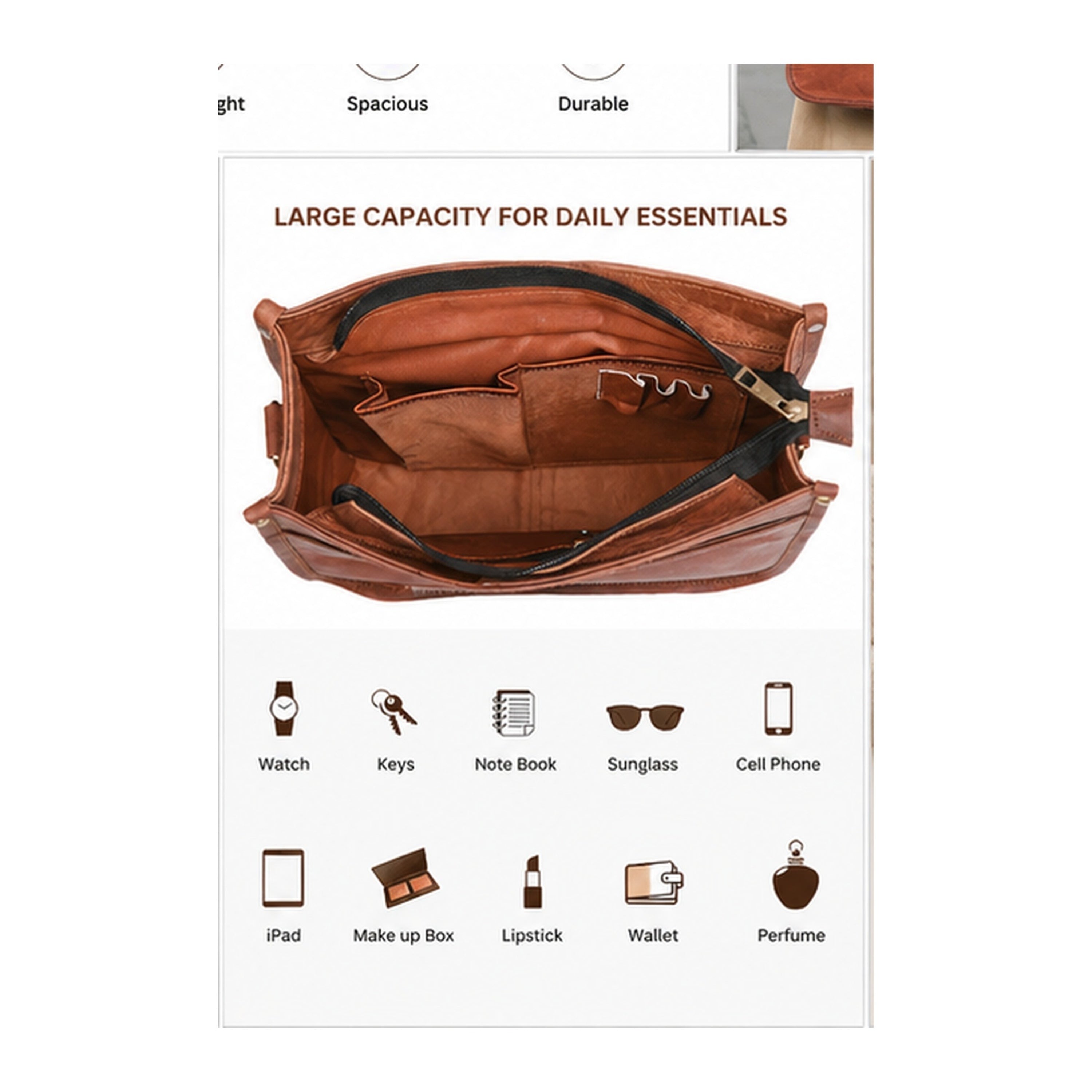 DEKVIO Leather Messenger Crossbody Bag for Women | Full Grain Genuine Leather Shoulder Purse | Adjustable Strap | Brown, Coffee, Tan, Black