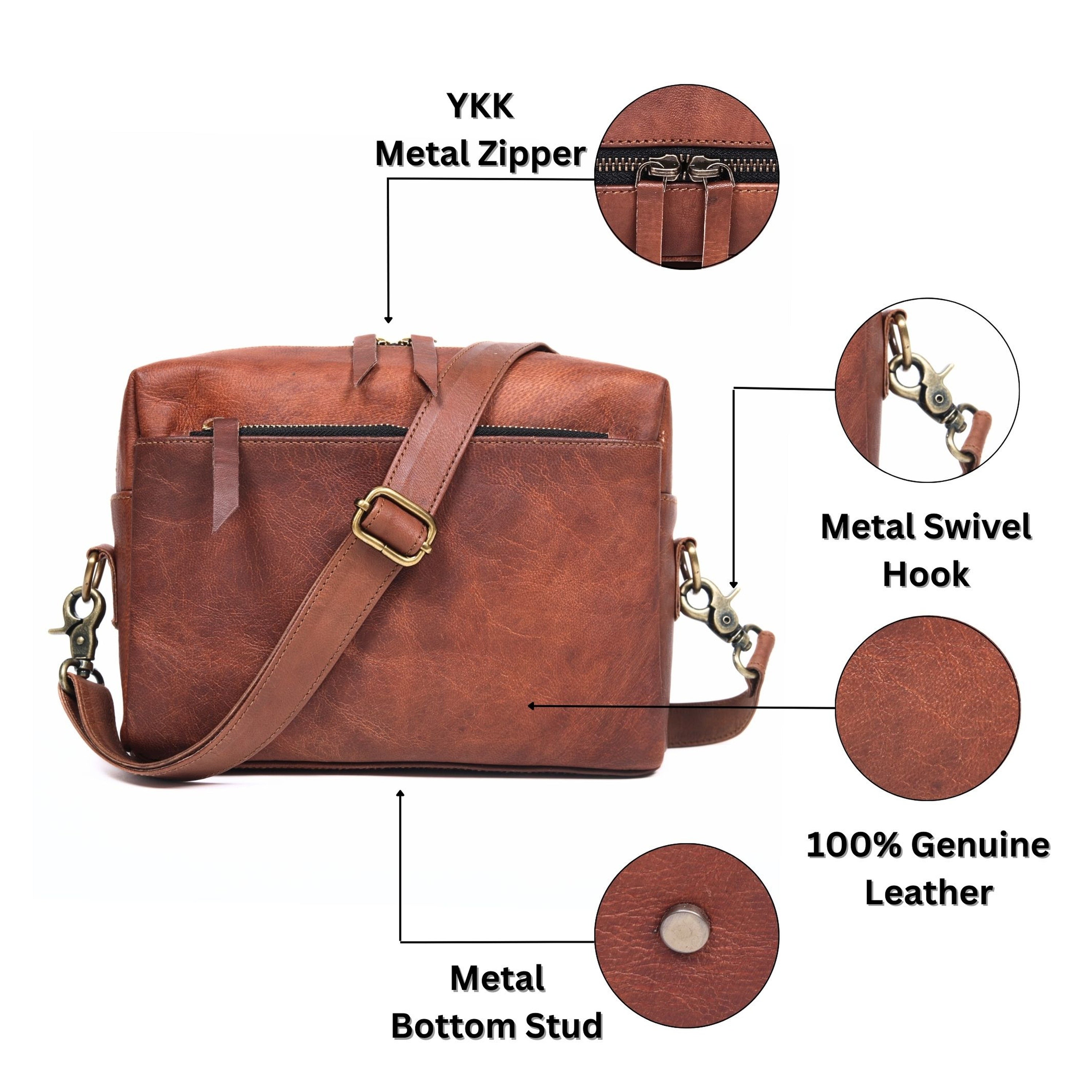 DEKVIO Women's Small Crossbody Purse - Handcrafted Full-Grain Leather Travel Bag | Magnetic Snap Closure | Brown, Coffee, Tan, Black