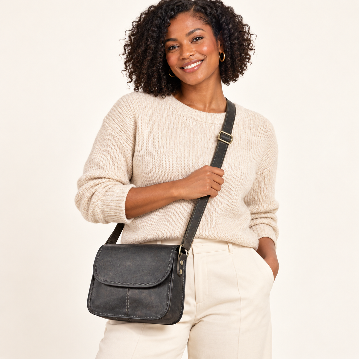 DEKVIO 9" Genuine Leather Crossbody Purse with Magnetic Flap