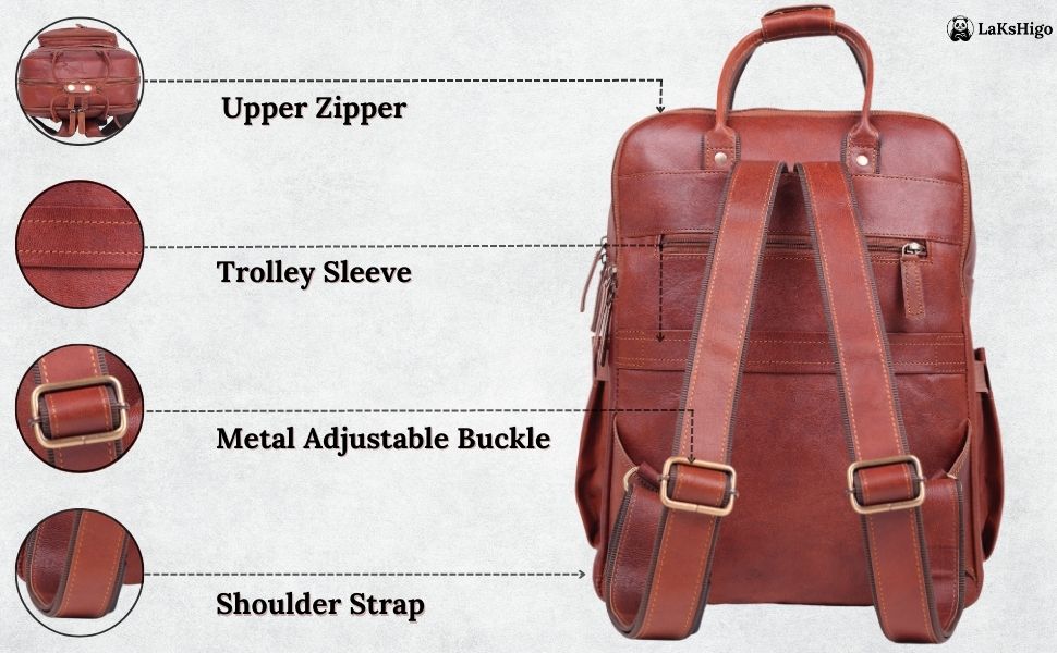 DEKVIO 16" Handcrafted Genuine Leather Laptop Backpack | Travel & Business Rucksack for Men & Women | Brown, Coffee, Tan, Black
