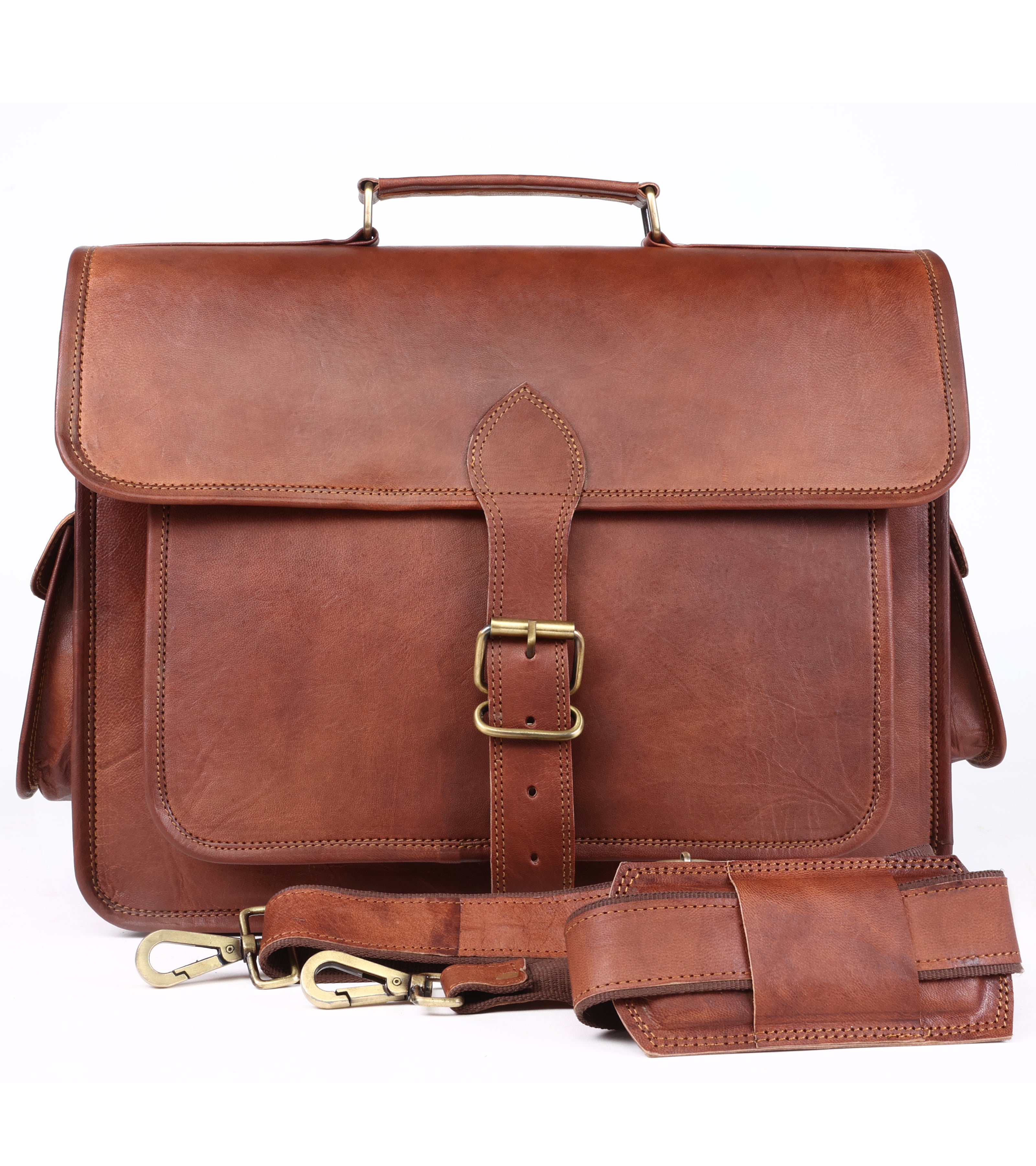 DEKVIO Leather Messenger Bag 15.6 Inch Laptop Briefcase for Men Women Vintage Shoulder Bag Office Crossbody Satchel