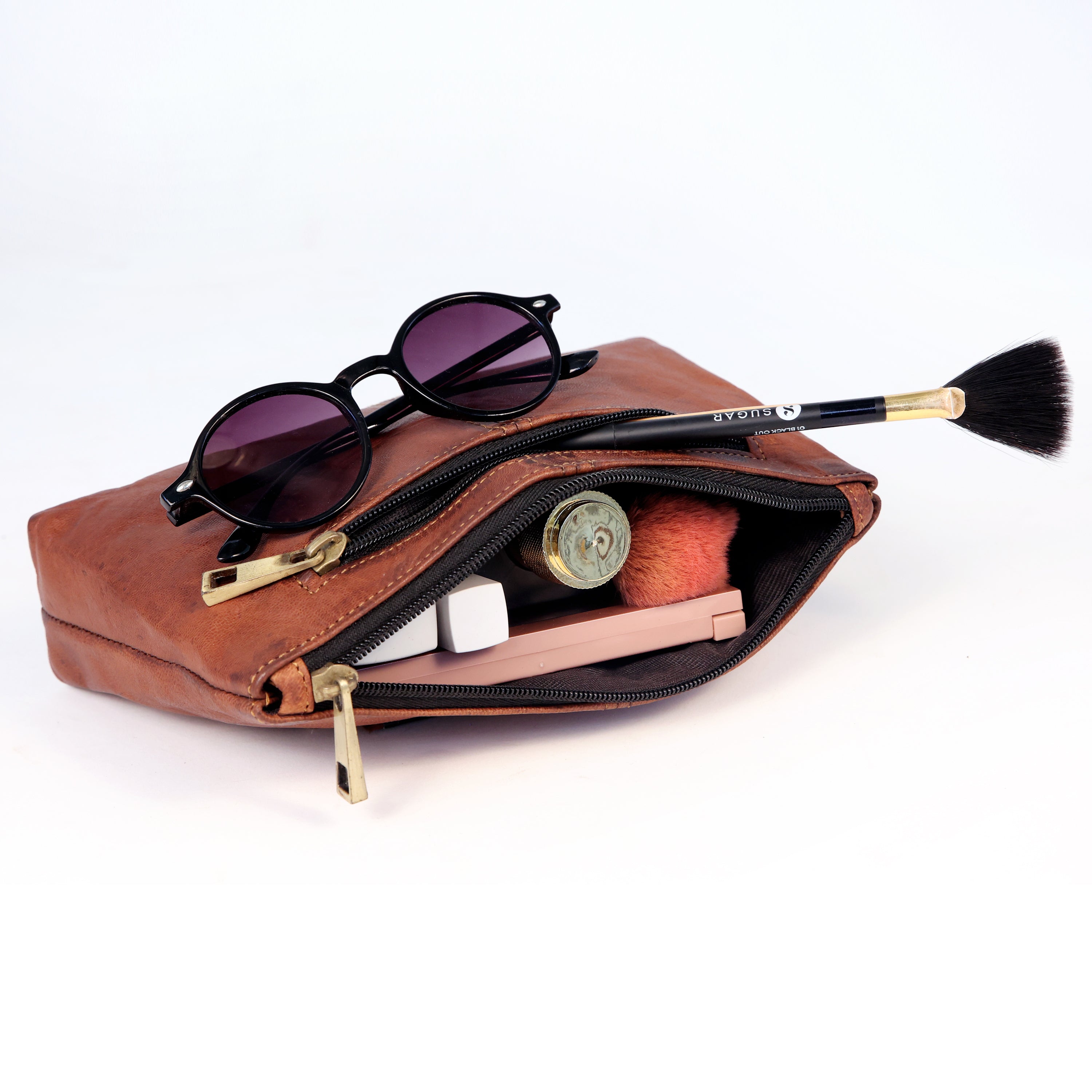 DEKVIO Leather Wristlet Pouch for Women | Full Grain Leather Makeup Bag & Clutch Purse | Handcrafted Zipper Pouch | Brown, Coffee, Tan, Black