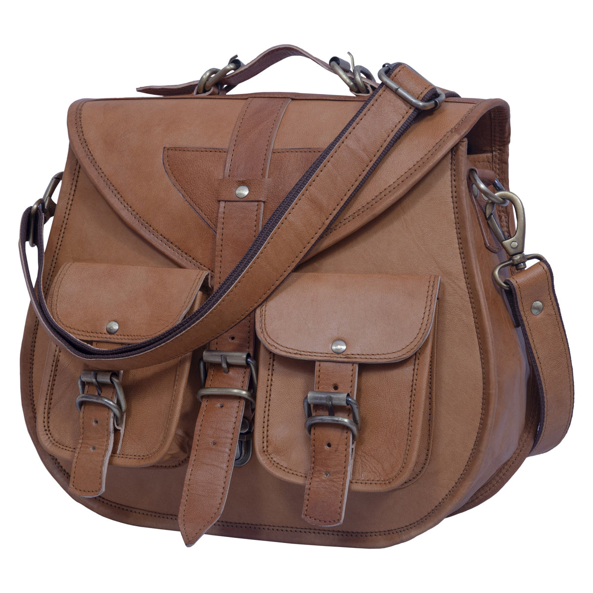 DEKVIO 13" Full-Grain Leather Crossbody Handbag for Women