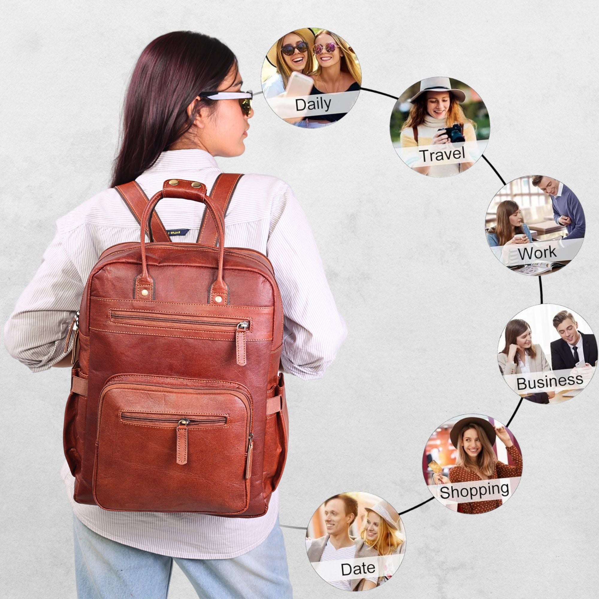 DEKVIO 16" Handcrafted Genuine Leather Laptop Backpack | Travel & Business Rucksack for Men & Women | Brown, Coffee, Tan, Black
