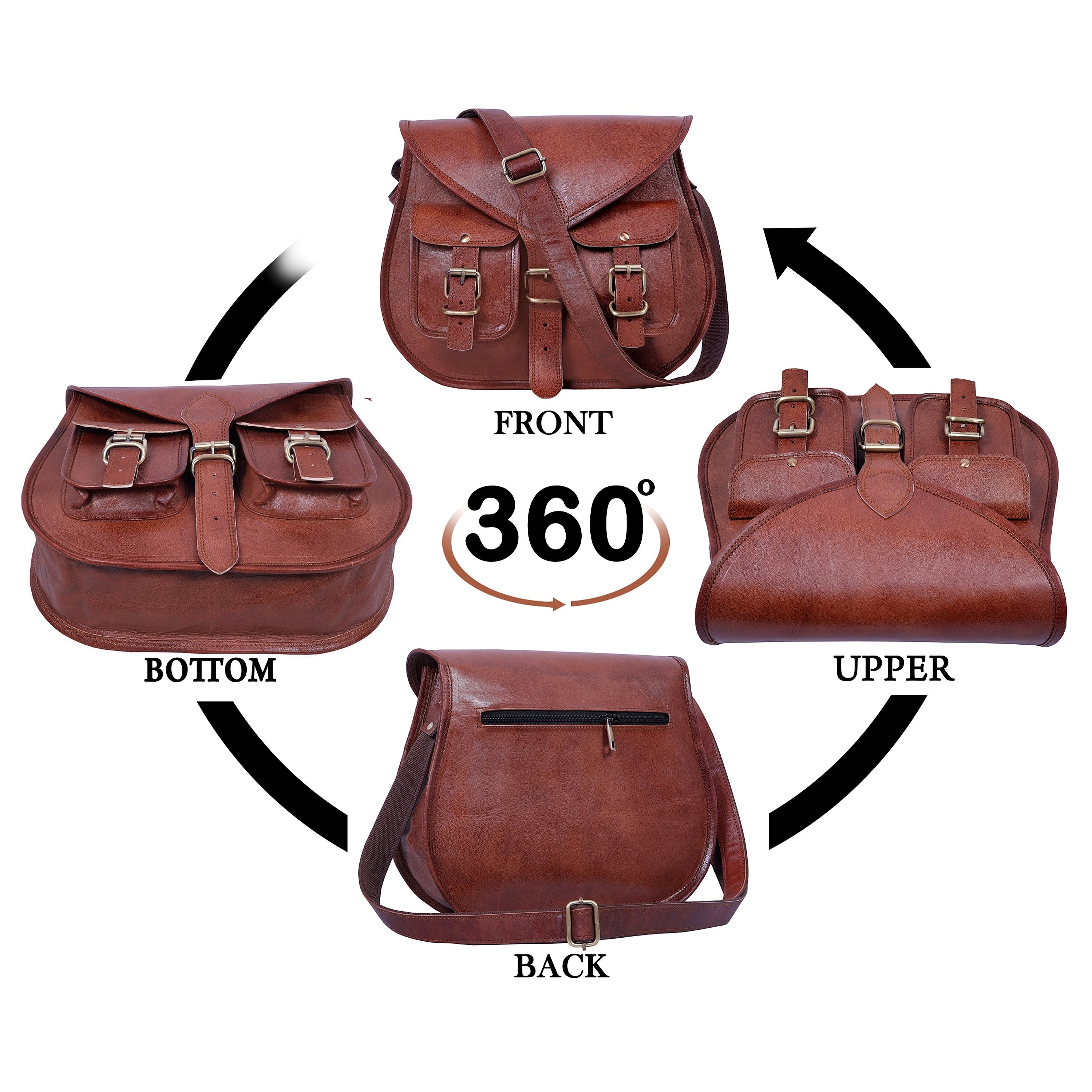 DEKVIO Leather Crossbody Saddle Bag for Women | Twin Pocket Genuine Full Grain Leather Purse | Handcrafted Shoulder Bag | Brown, Coffee, Tan, Black