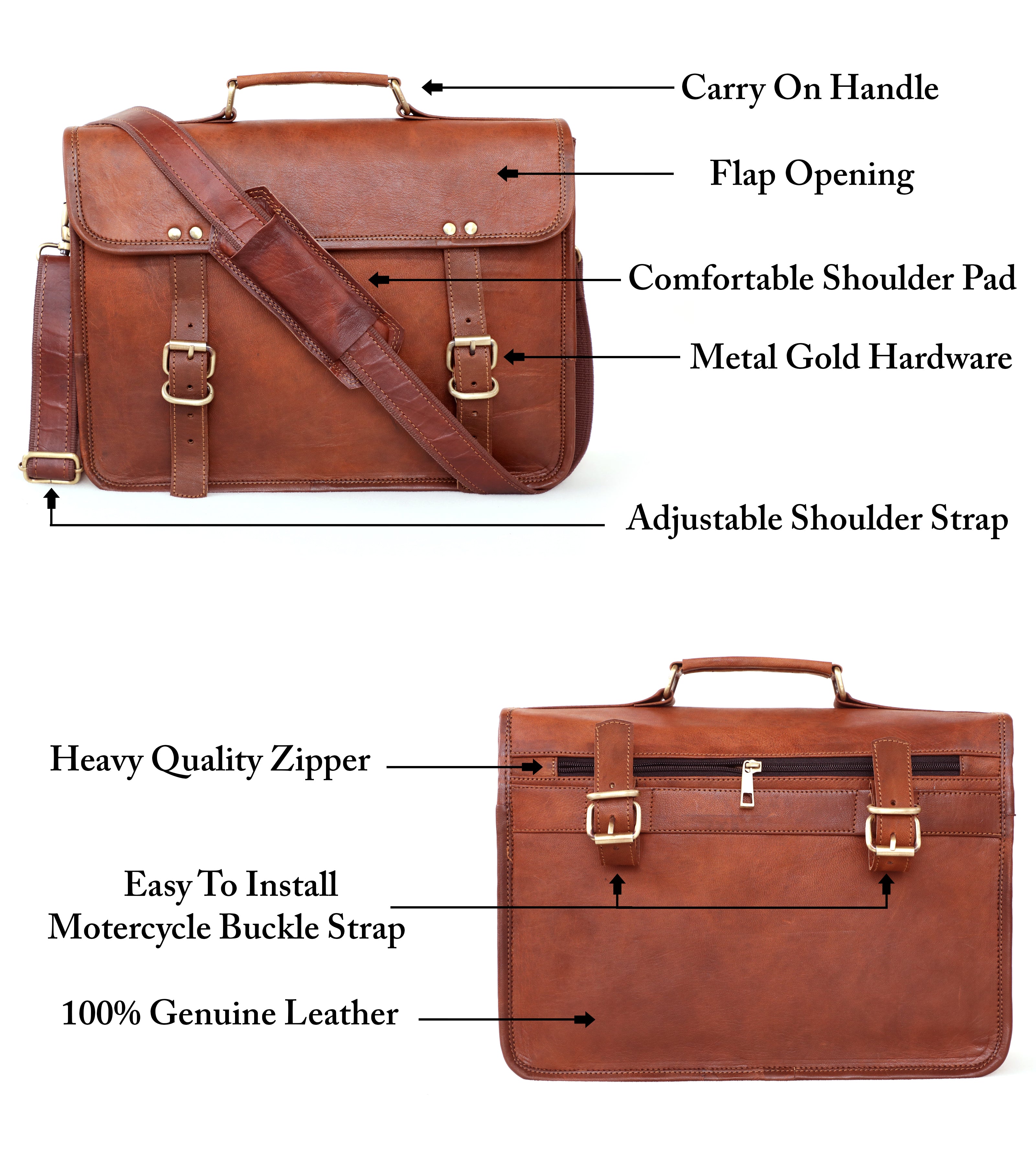 DEKVIO Leather Messenger Bag for Men Women 14 Inch Laptop Satchel Briefcase Vintage Shoulder Crossbody Bag