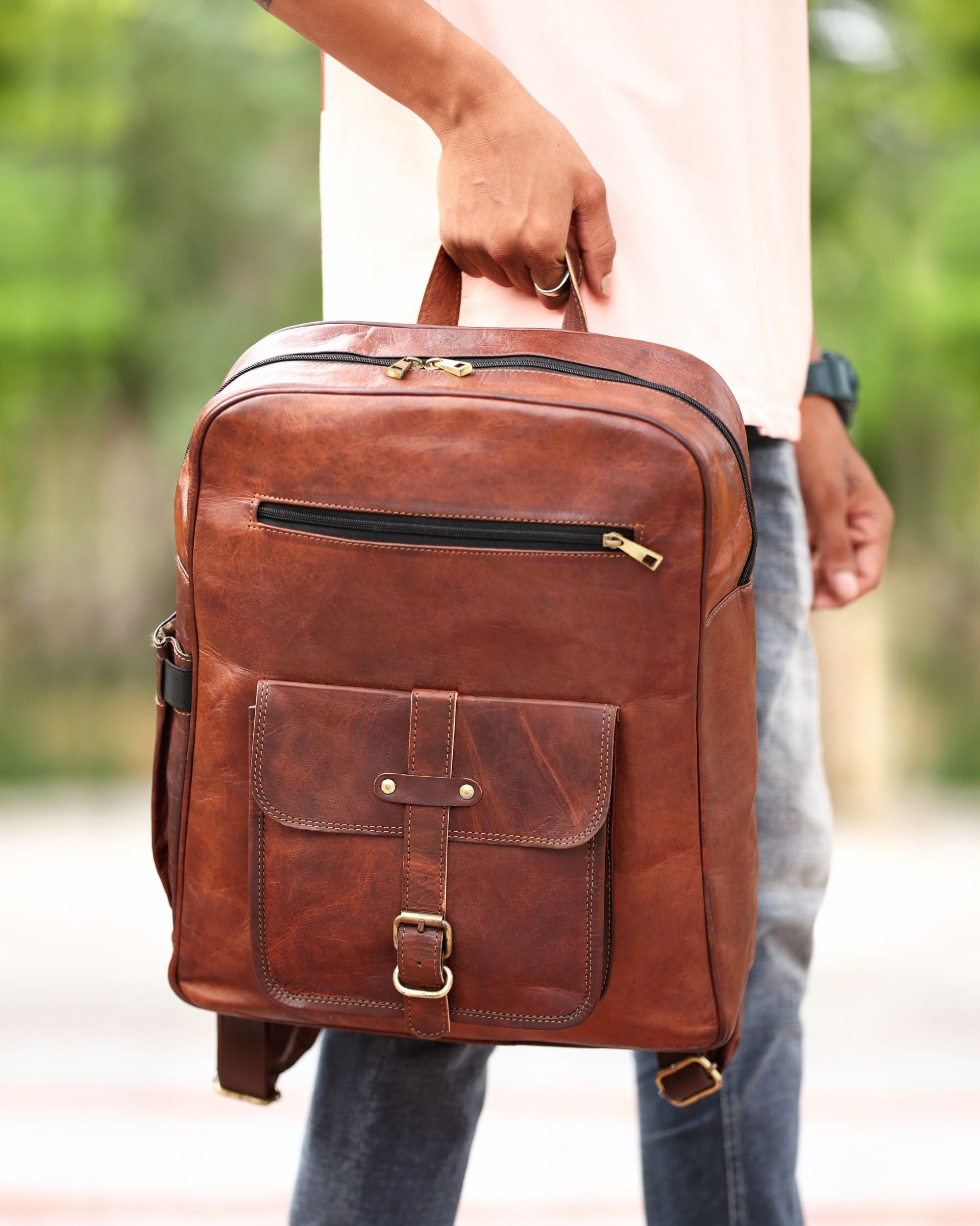 DEKVIO 18" Handcrafted Genuine Leather Backpack | Laptop Rucksack for Men & Women | Travel, Work & College Bag | Brown, Coffee, Tan, Black