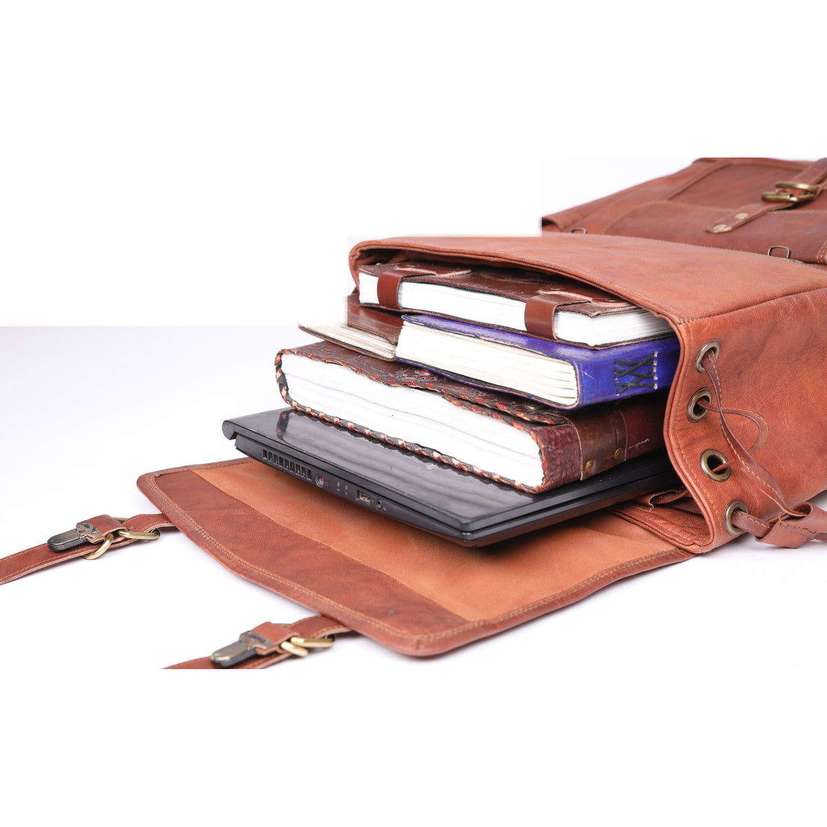 DEKVIO Full-Grain Leather Utility Laptop Backpack for Travel & Work – 15" to 19"