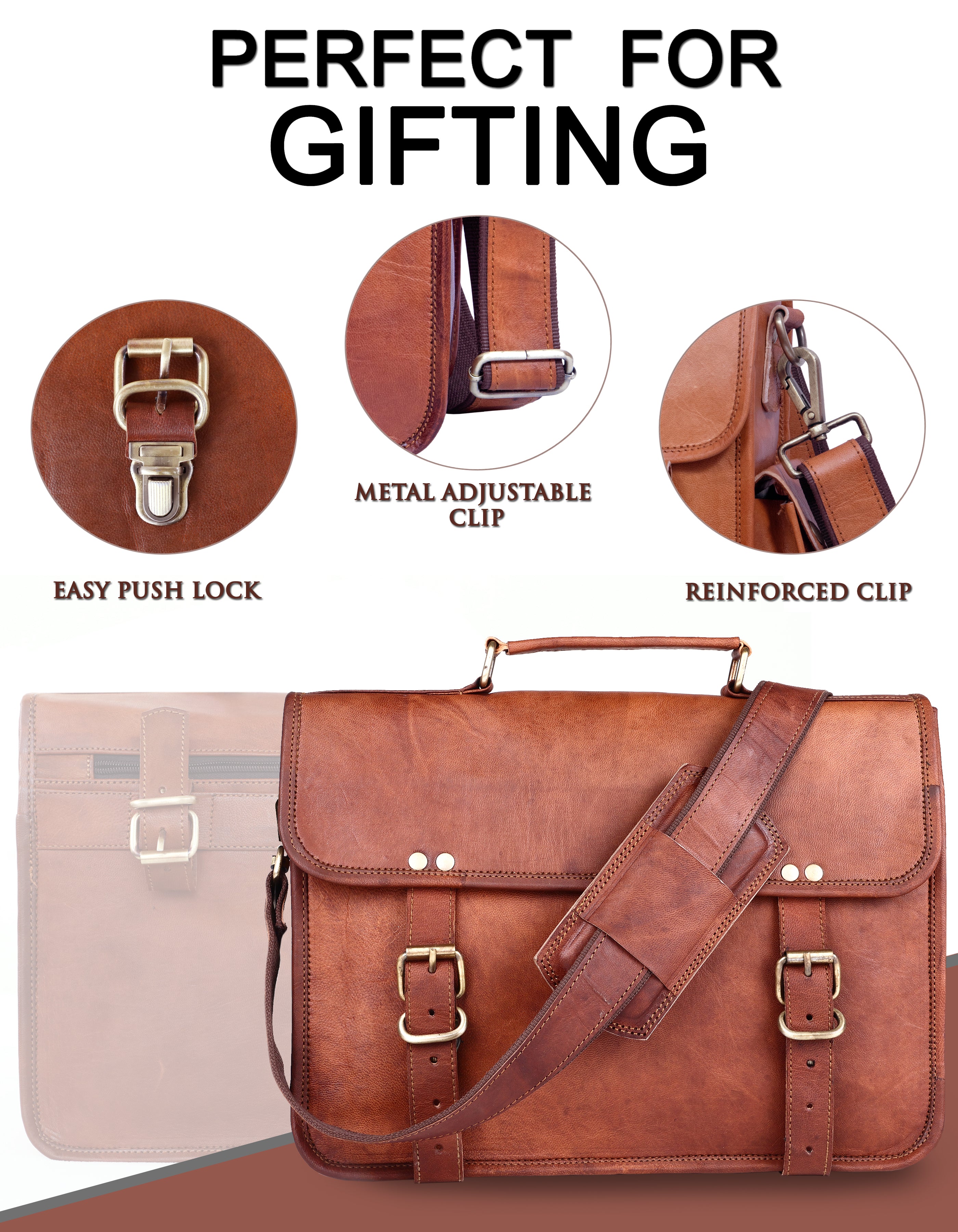 DEKVIO Leather Messenger Bag for Men Women 14 Inch Laptop Satchel Briefcase Vintage Shoulder Crossbody Bag
