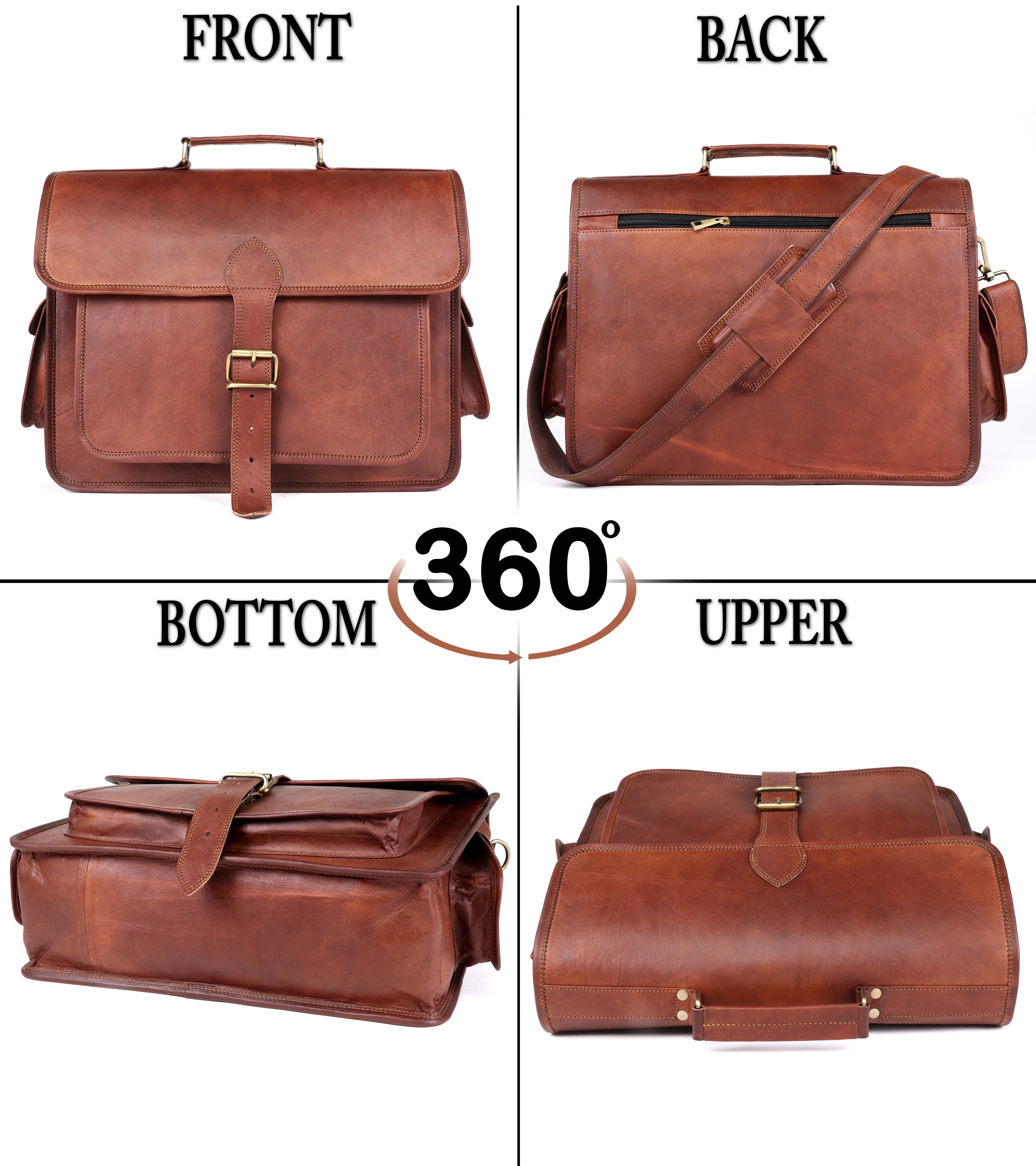 DEKVIO Leather Messenger Bag 15.6 Inch Laptop Briefcase for Men Women Vintage Shoulder Bag Office Crossbody Satchel
