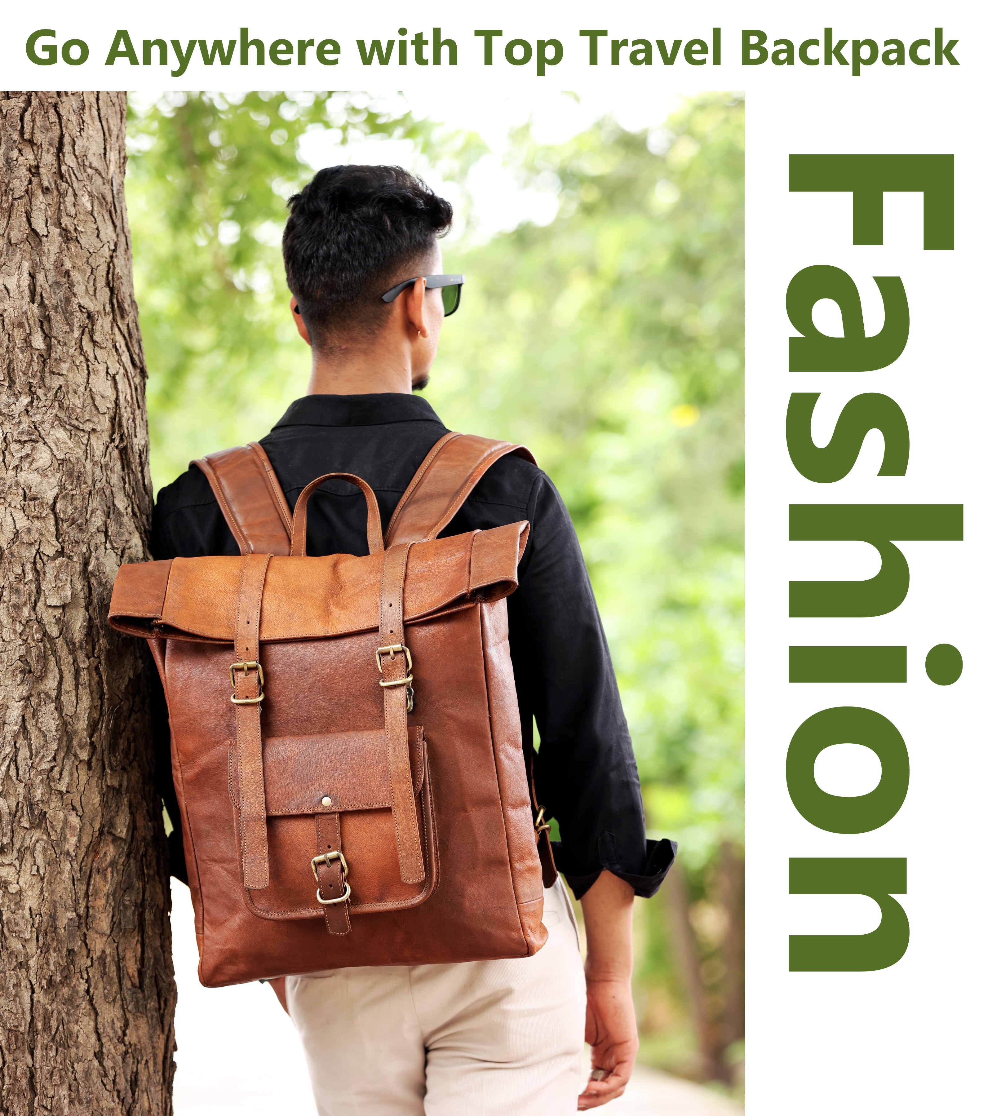 DEKVIO 20" Roll-Top Leather Backpack | Handcrafted Genuine Leather Laptop Rucksack for Men & Women | Travel, Work & College Bag | Brown, Coffee, Tan, Black