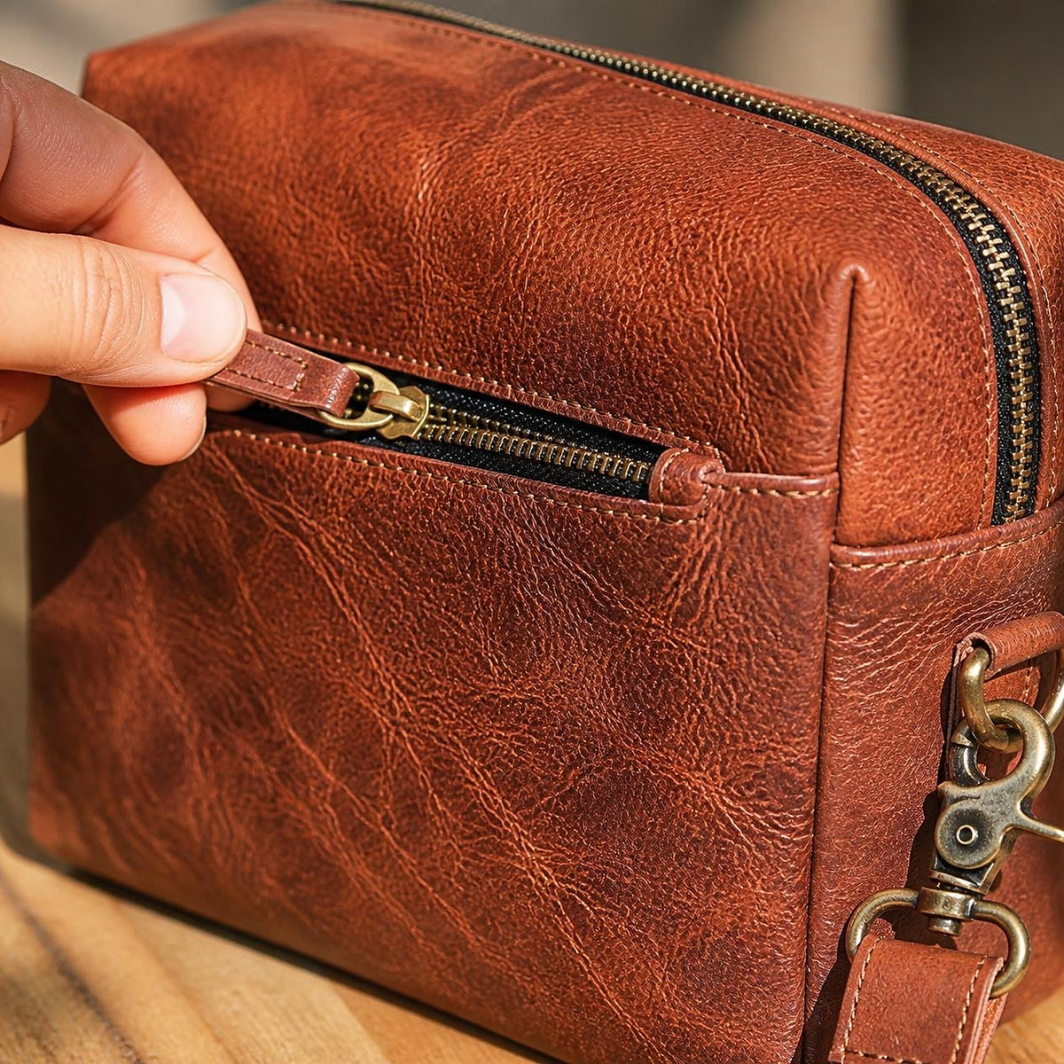 DEKVIO 10" Vegetable-Tanned Full-Grain Leather Crossbody Purse