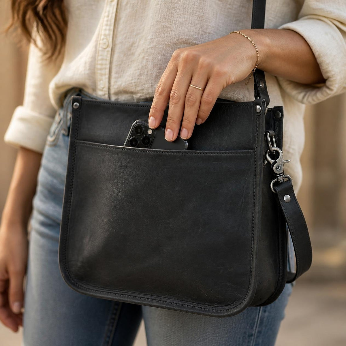 DEKVIO Full-Grain Leather Messenger Crossbody Bag for Women – 11.5" to 15.5"
