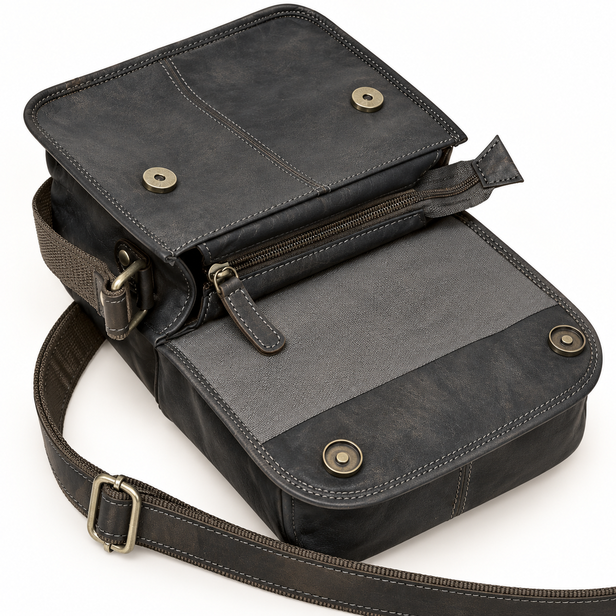 DEKVIO 9" Genuine Leather Crossbody Purse with Magnetic Flap