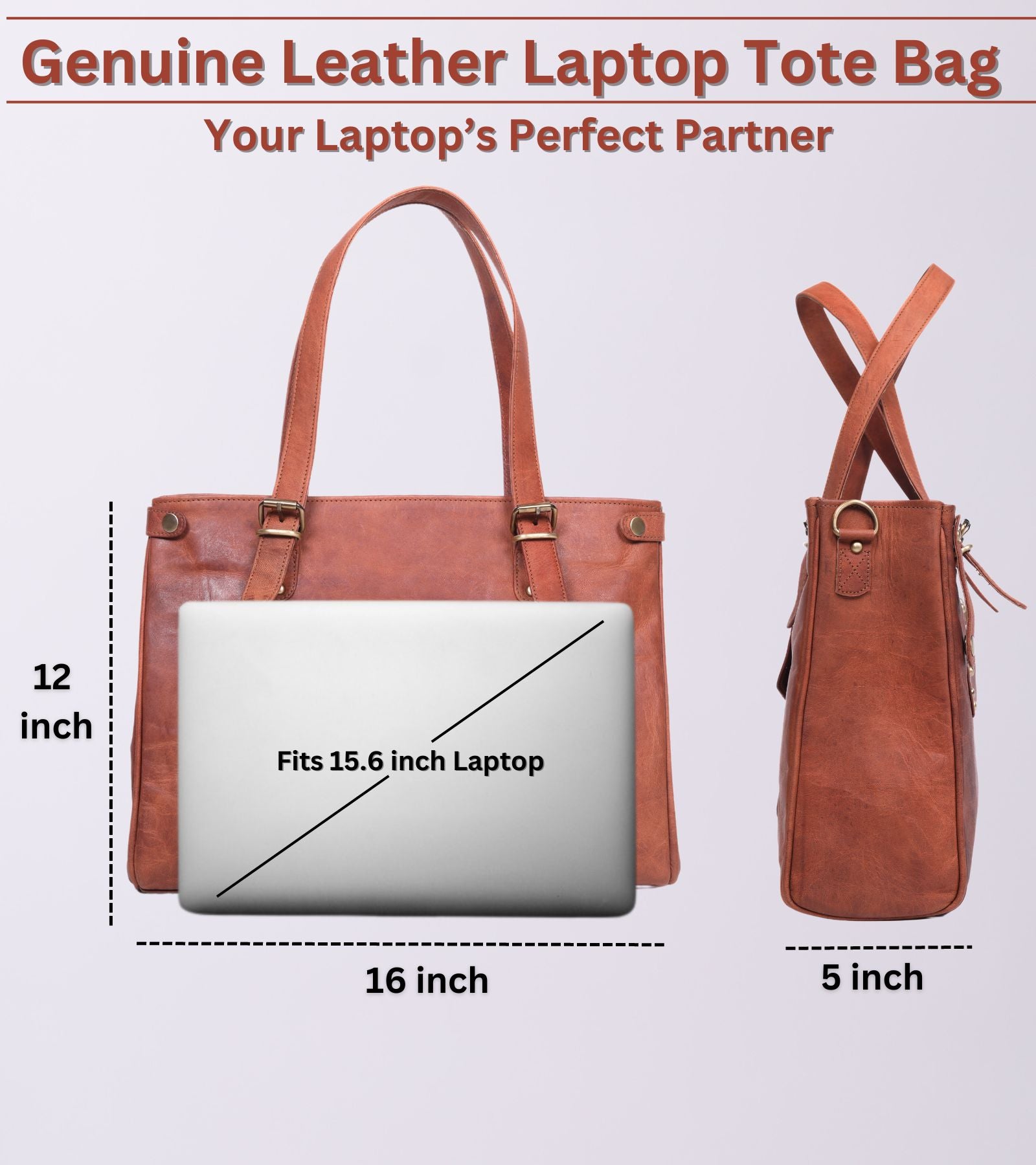 DEKVIO Leather Laptop Tote Bag for Women 15.6 Inch Shoulder Handbag Genuine Leather Work Bag Office Purse with Crossbody Strap