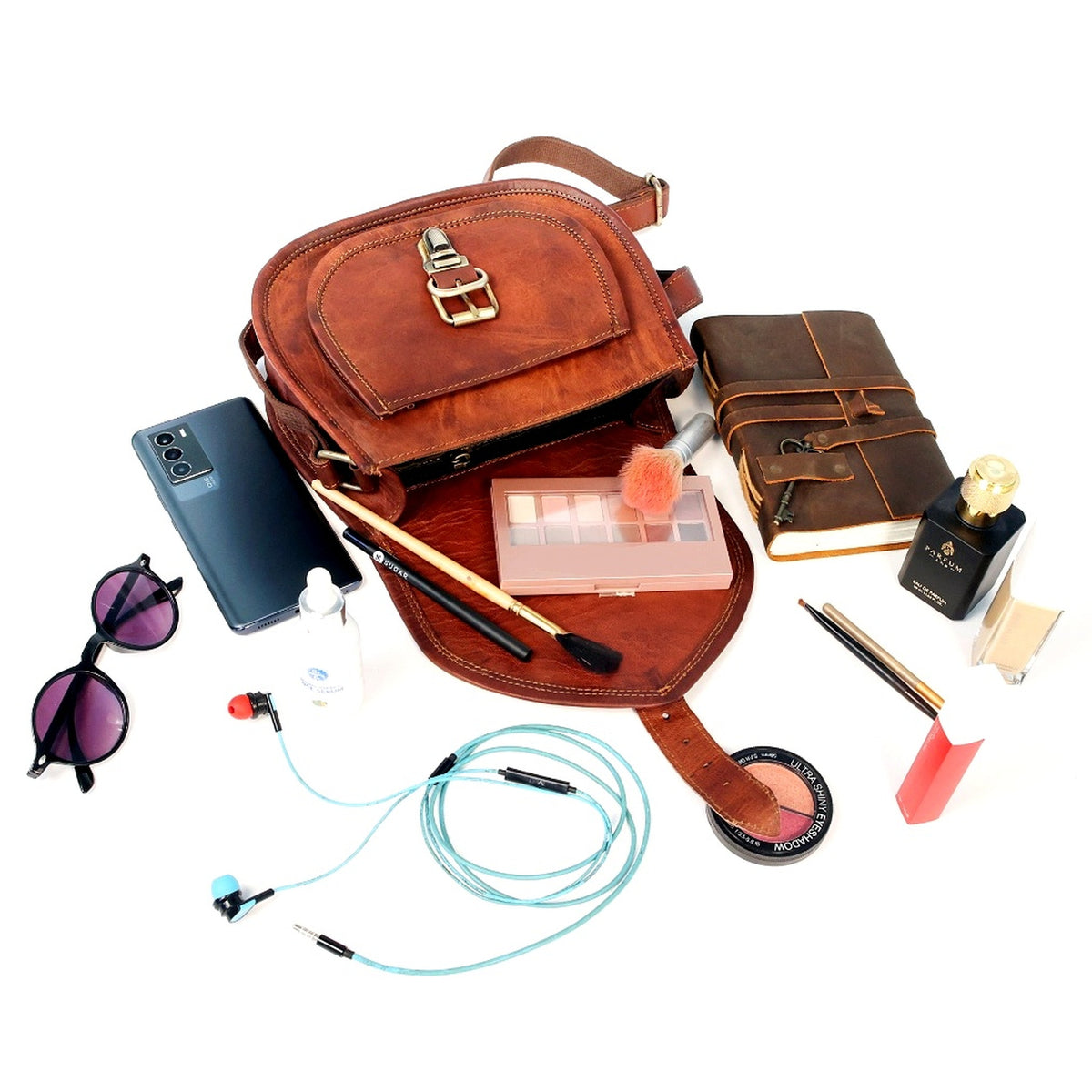 DEKVIO 9" Full-Grain Leather Small Crossbody Saddle Bag for Women