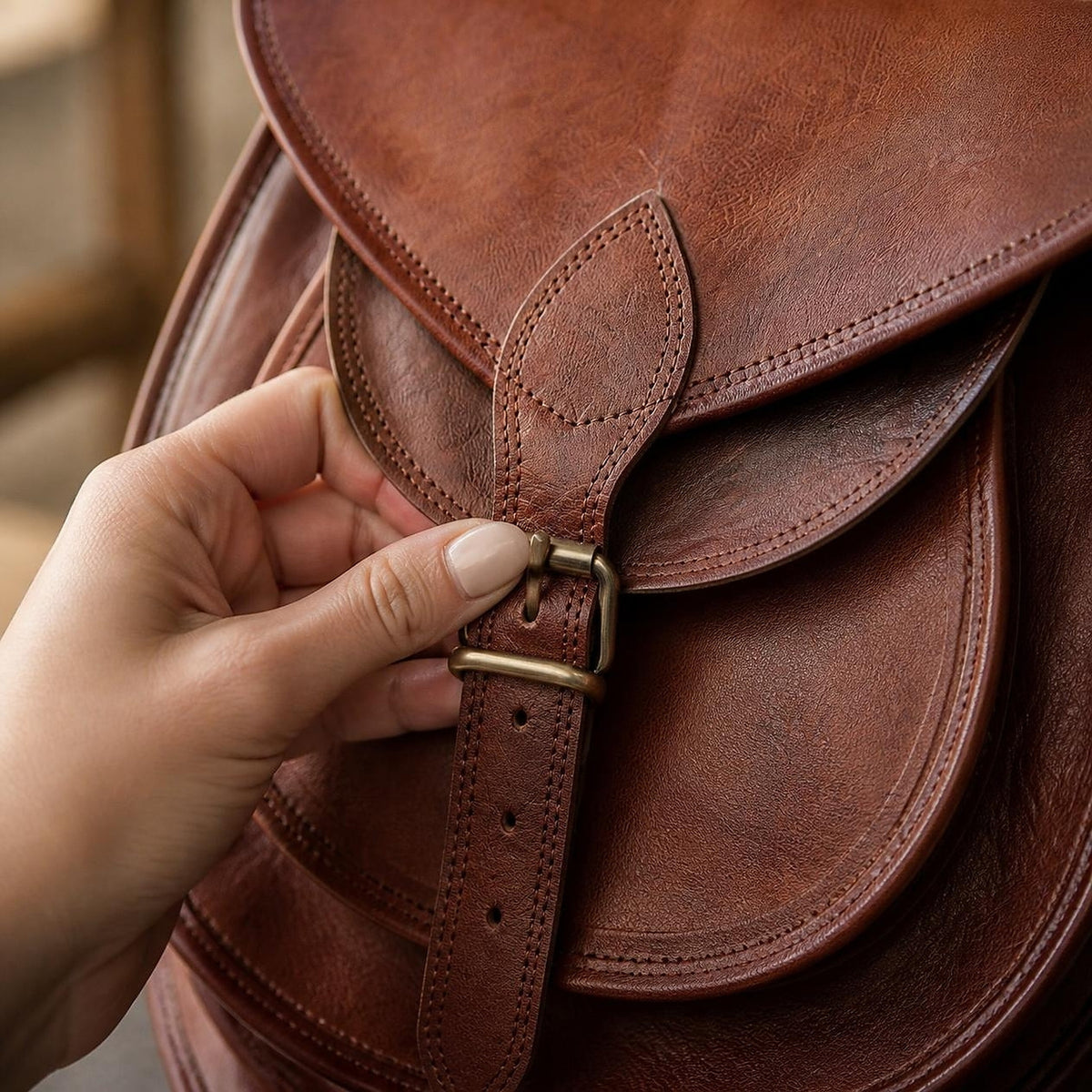 DEKVIO 13" Full-Grain Leather Crossbody Saddle Bag for Women