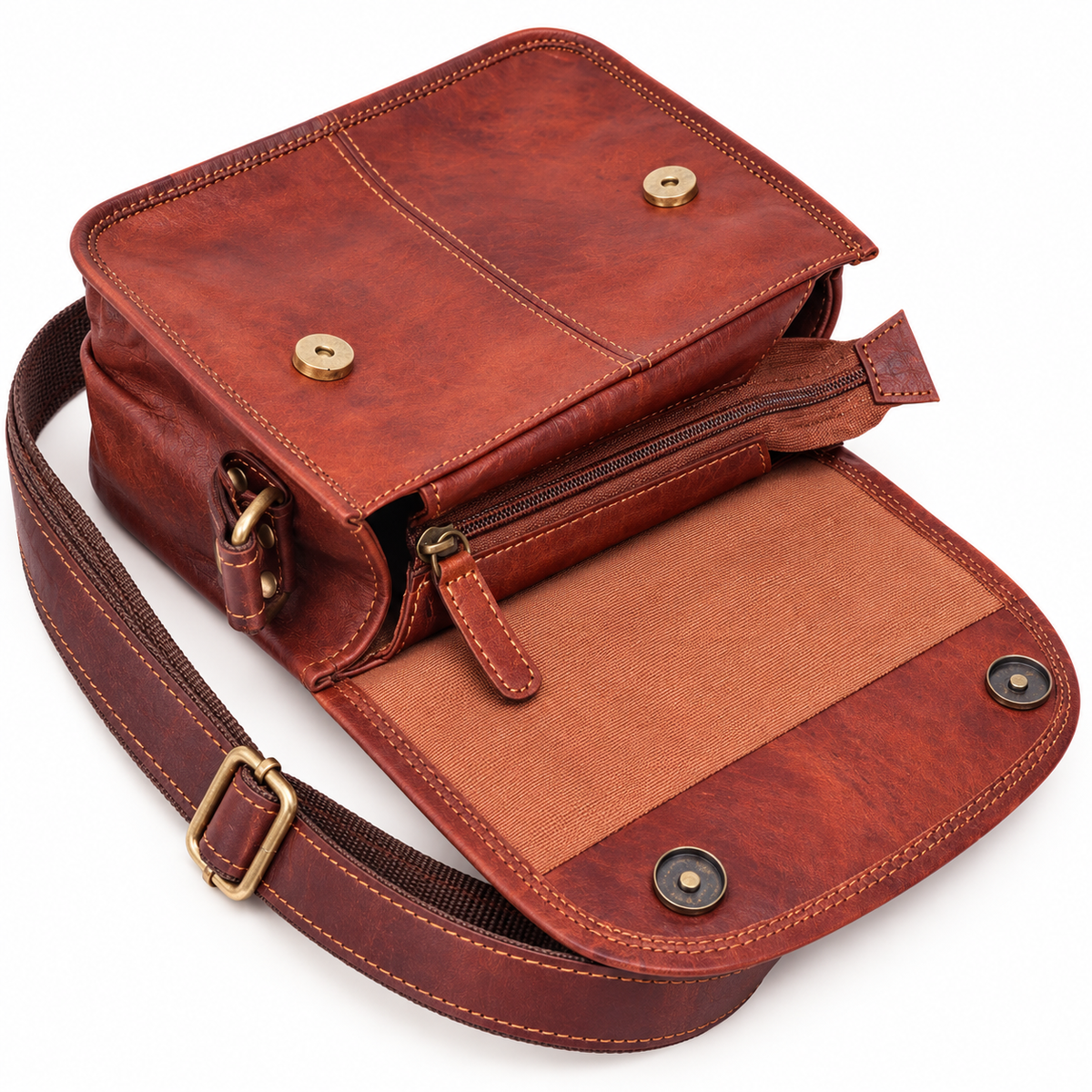 DEKVIO 9" Genuine Leather Crossbody Purse with Magnetic Flap