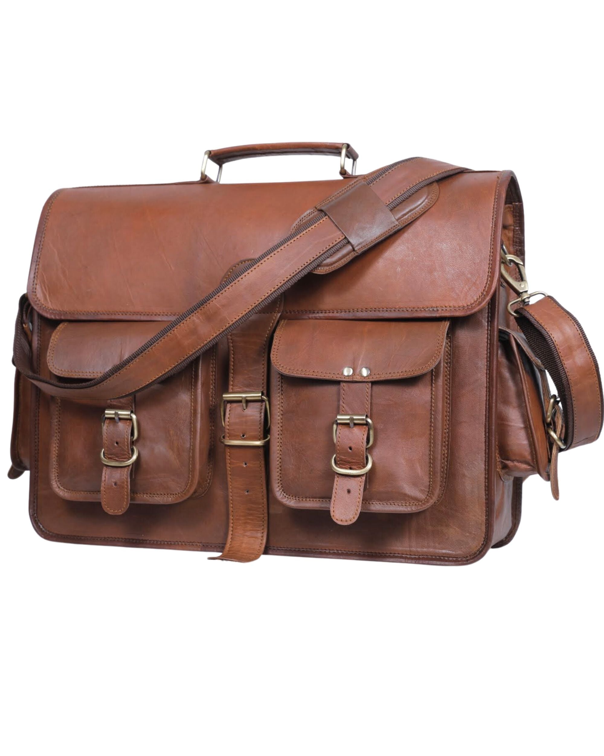 DEKVIO Leather Messenger Bag 17 Inch Laptop Briefcase for Men Women XL Vintage Shoulder Bag Office Satchel