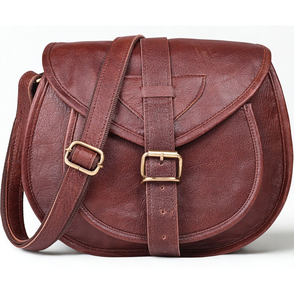 DEKVIO 9" Full-Grain Leather Small Crossbody Saddle Bag for Women