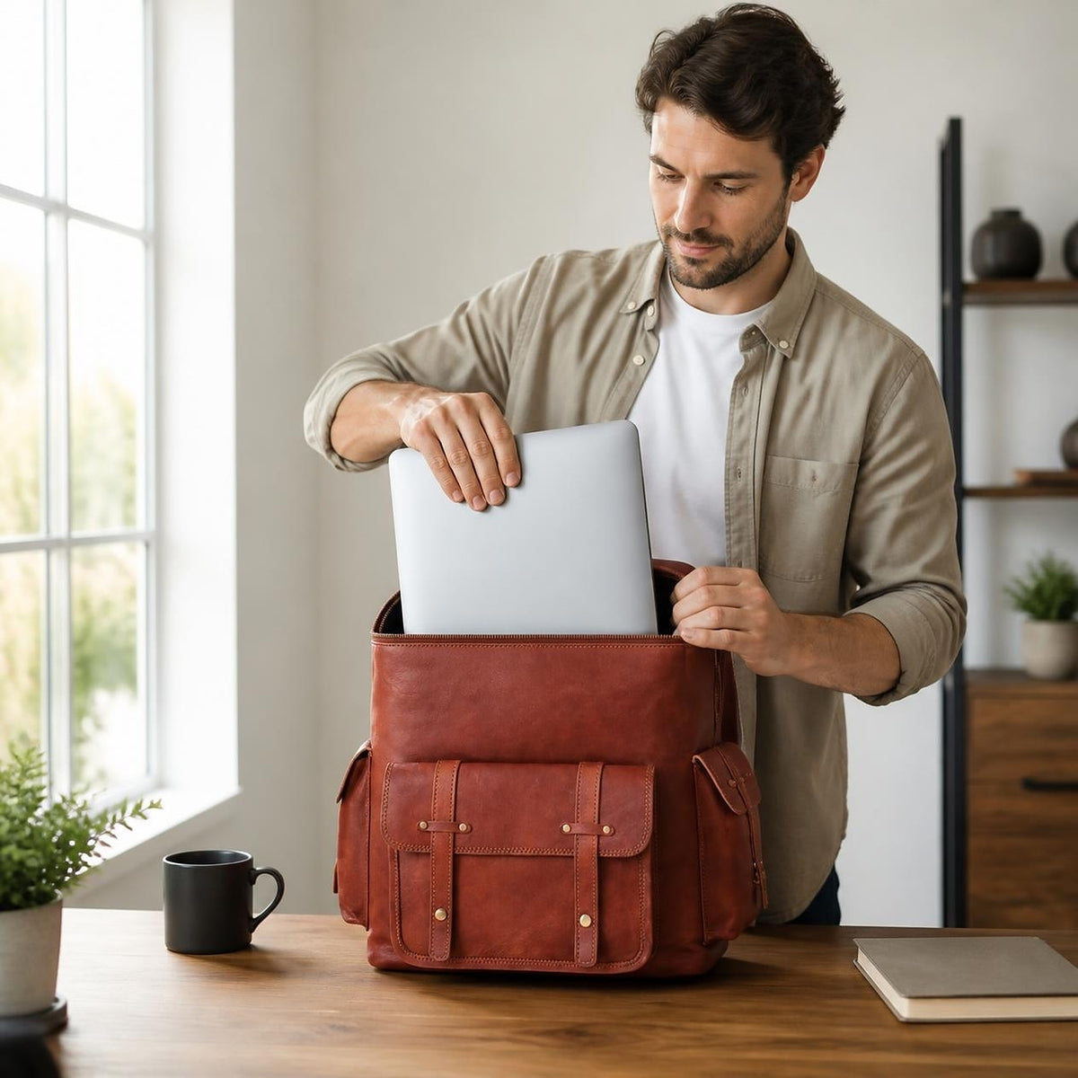 DEKVIO Full-Grain Vintage Leather Laptop Backpack Rucksack – 15" to 20"