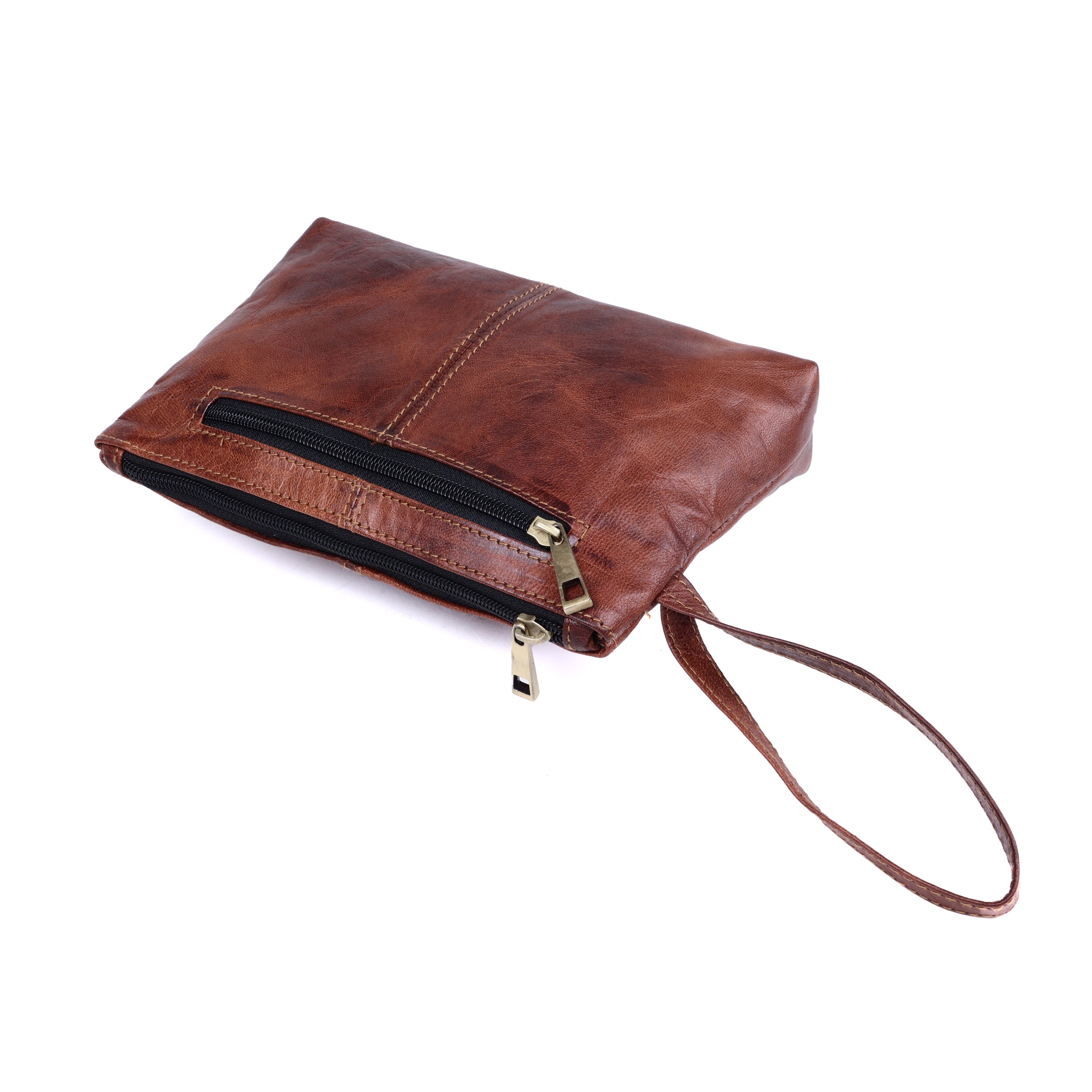 DEKVIO Leather Wristlet Pouch for Women | Full Grain Leather Makeup Bag & Clutch Purse | Handcrafted Zipper Pouch | Brown, Coffee, Tan, Black