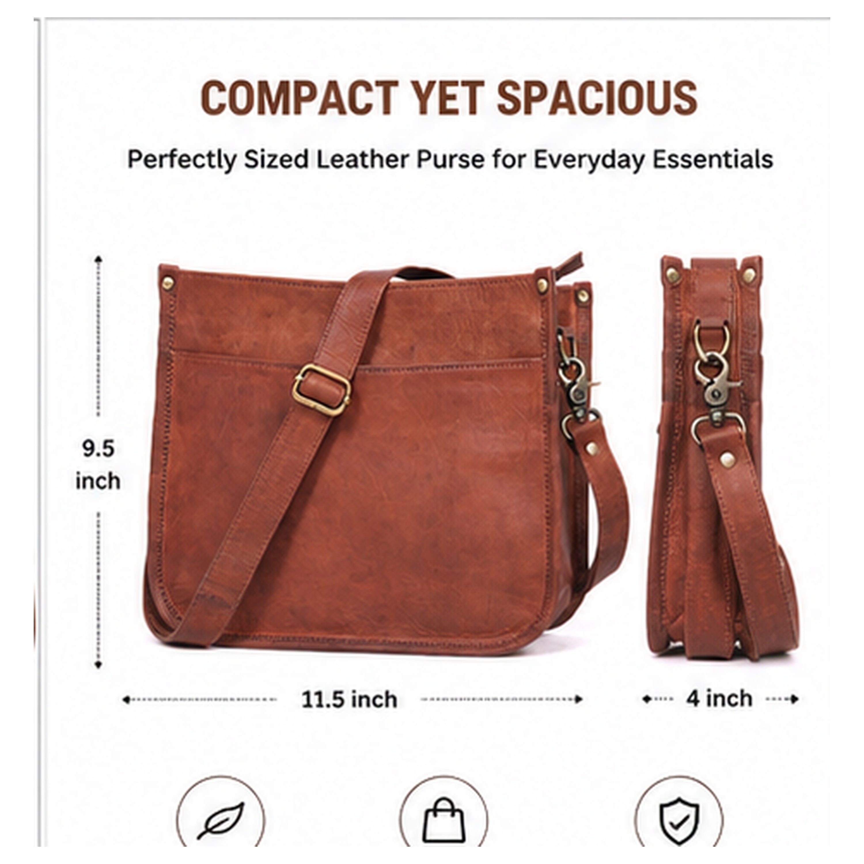 DEKVIO Leather Messenger Crossbody Bag for Women | Full Grain Genuine Leather Shoulder Purse | Adjustable Strap | Brown, Coffee, Tan, Black
