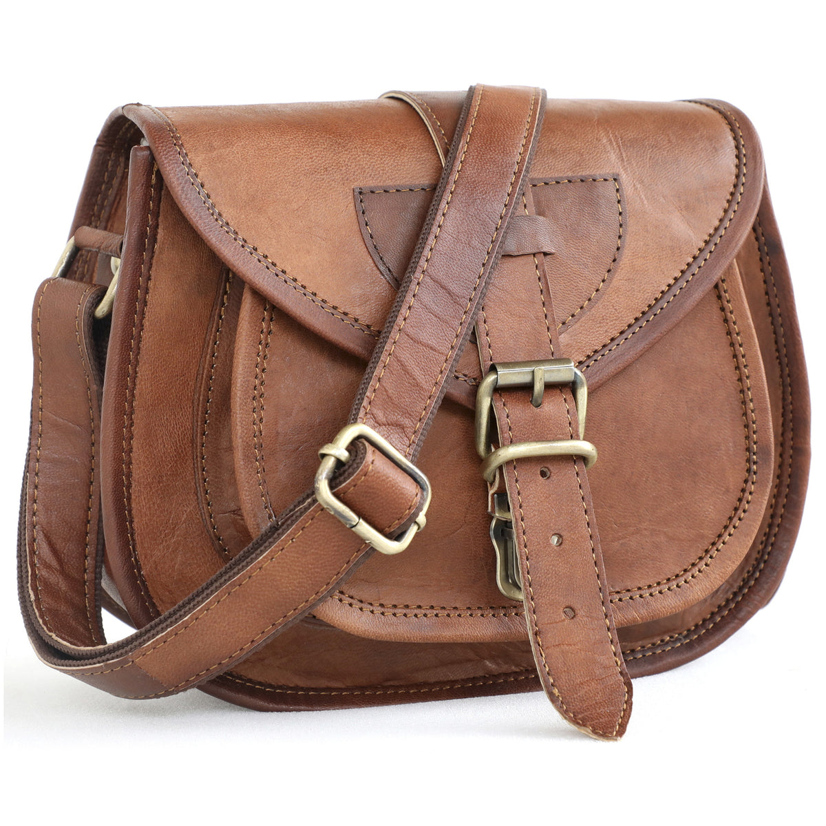 DEKVIO 9" Full-Grain Leather Small Crossbody Saddle Bag for Women