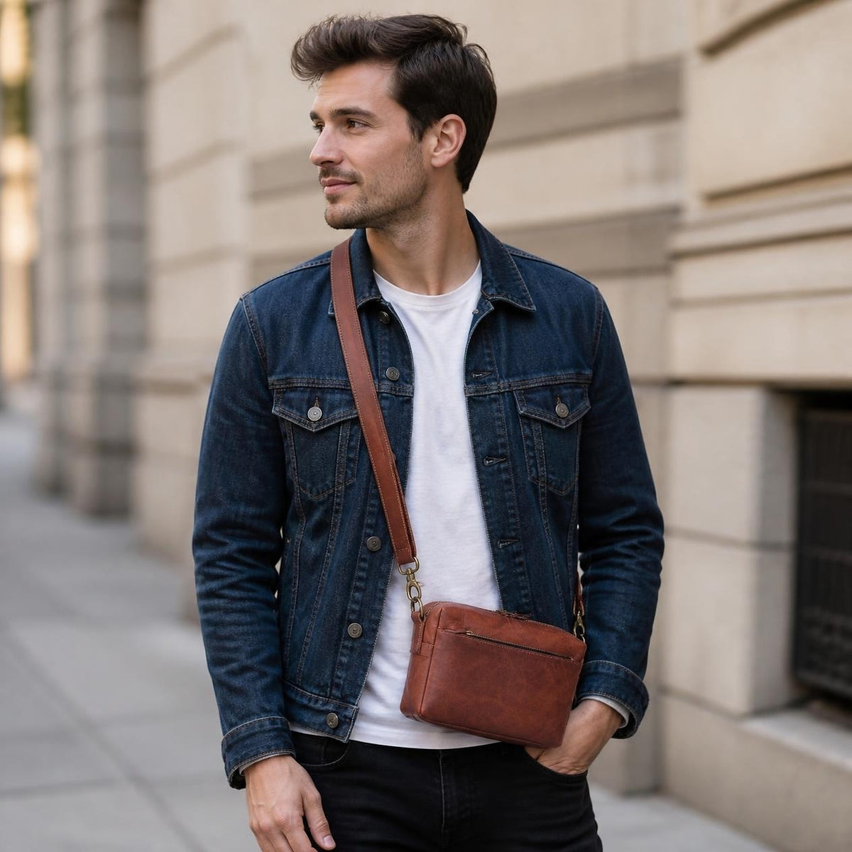 DEKVIO 10" Vegetable-Tanned Full-Grain Leather Crossbody Purse