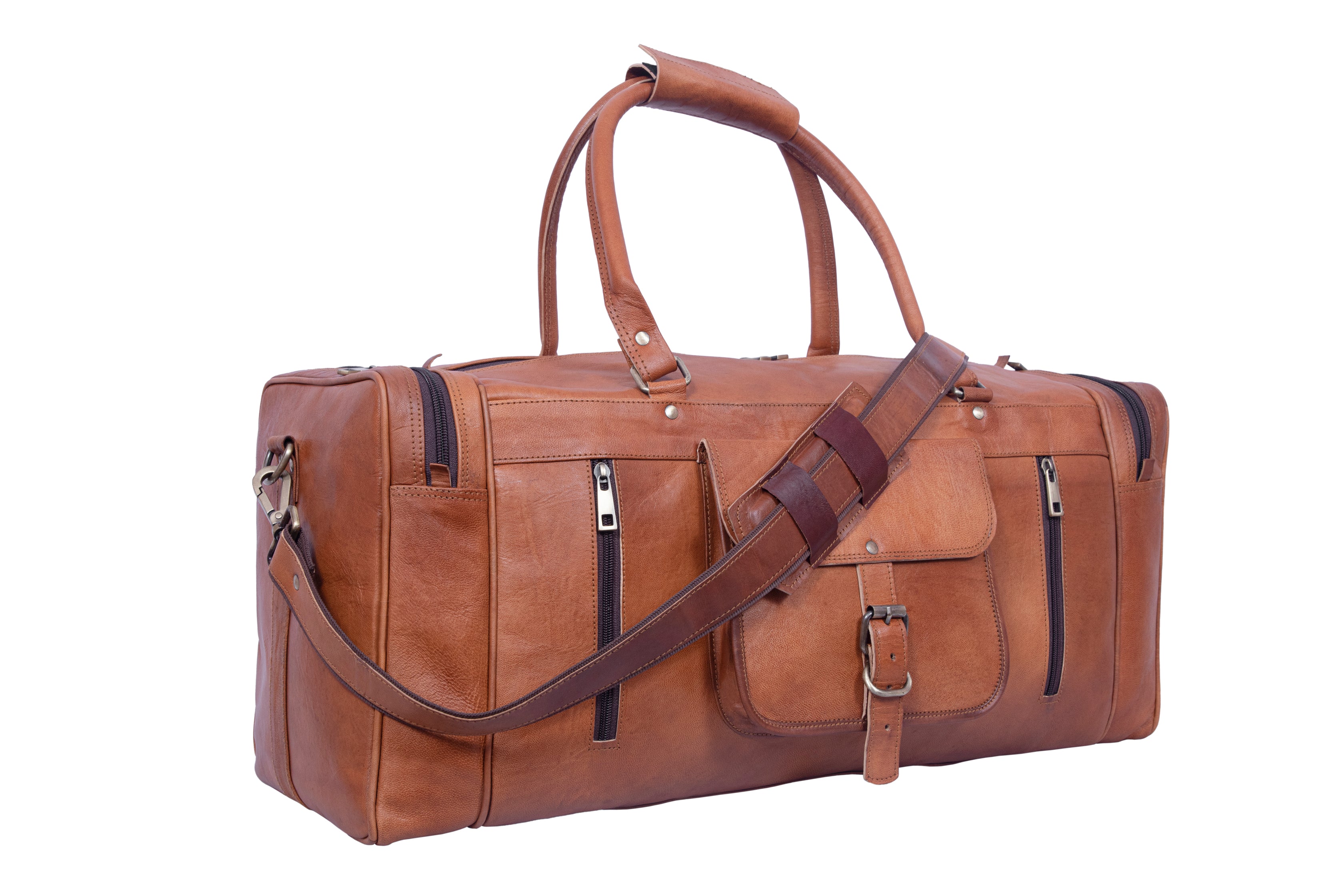 DEKVIO 24" Square Leather Duffle Bag | Handcrafted Vintage Holdall | Men & Women Weekend Travel Bag | Brown, Coffee, Tan, Black