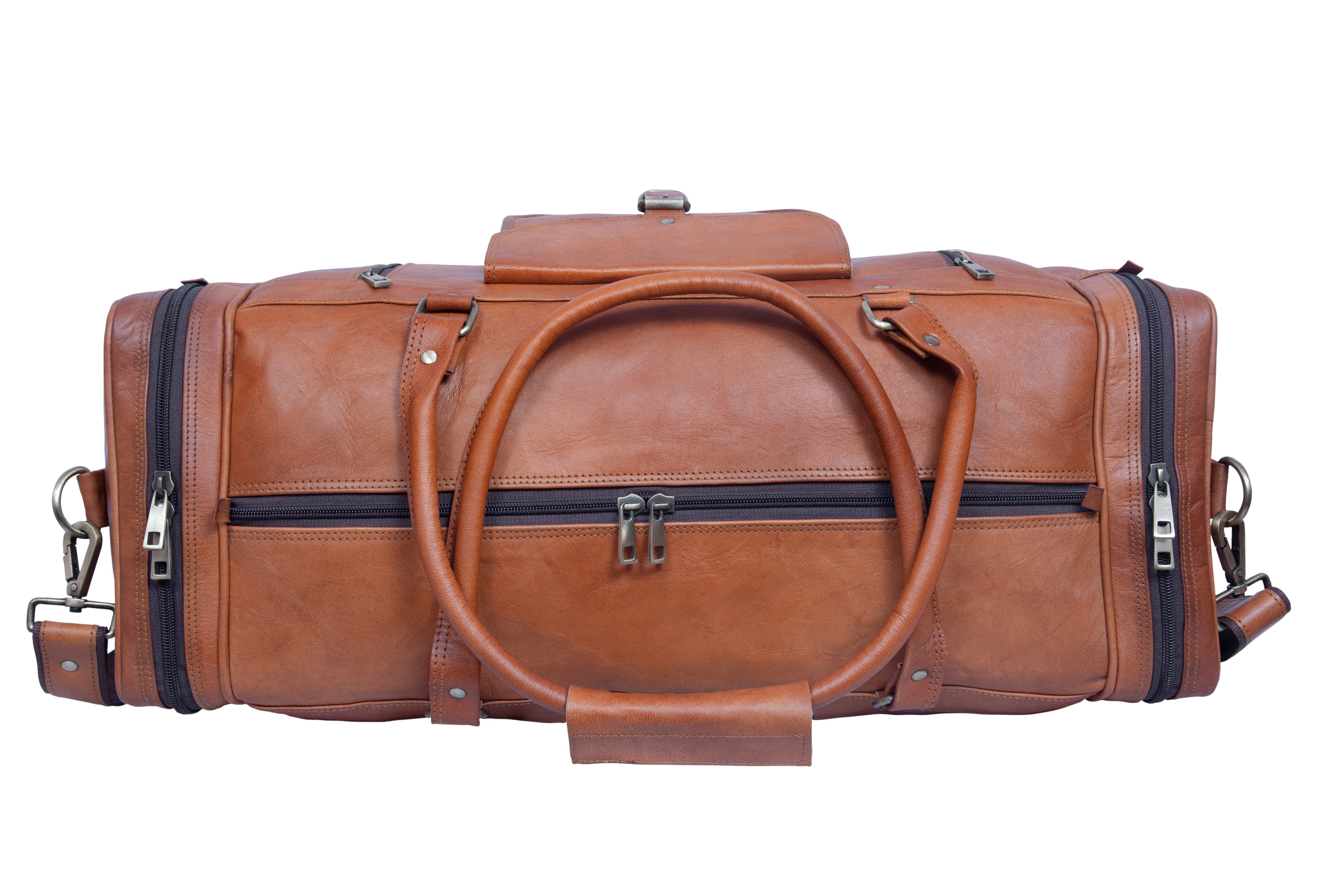 DEKVIO 24" Square Leather Duffle Bag | Handcrafted Vintage Holdall | Men & Women Weekend Travel Bag | Brown, Coffee, Tan, Black