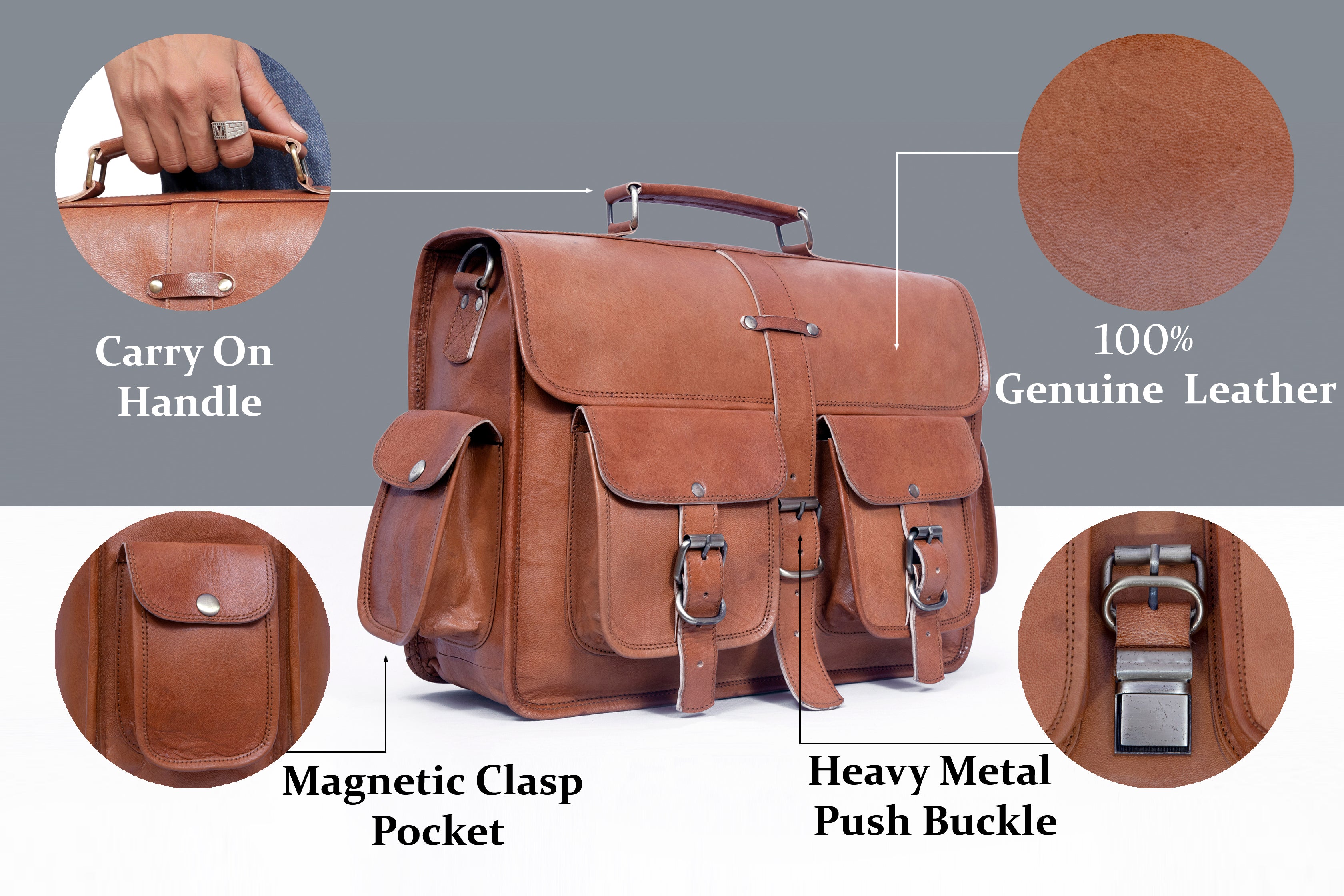 DEKVIO Leather Messenger Bag Vintage Crossbody Laptop Briefcase 15.6 Inch Shoulder Satchel for Men Women