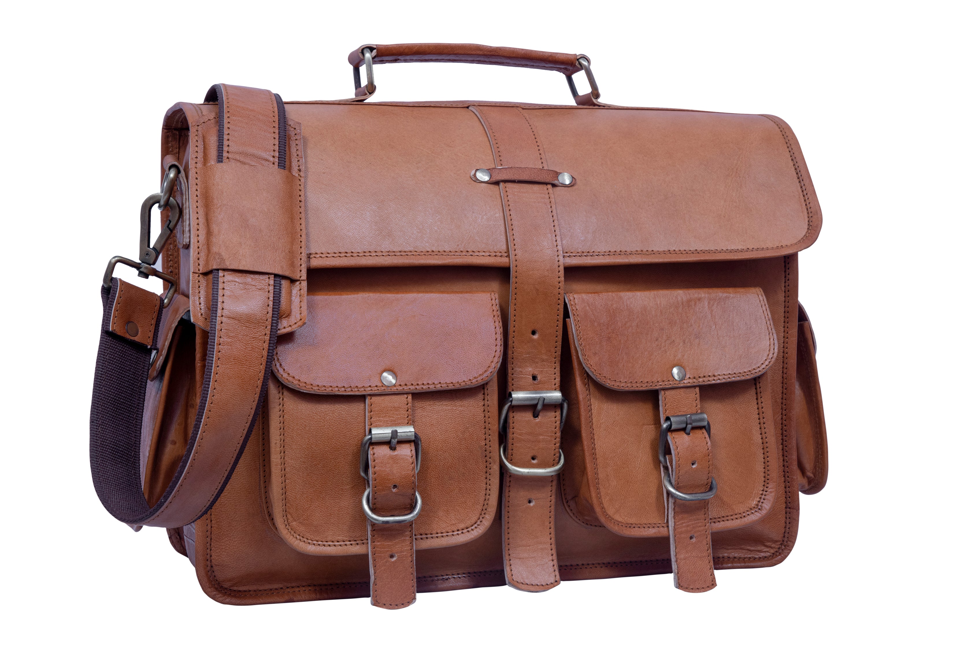 DEKVIO Leather Messenger Bag Vintage Crossbody Laptop Briefcase 15.6 Inch Shoulder Satchel for Men Women