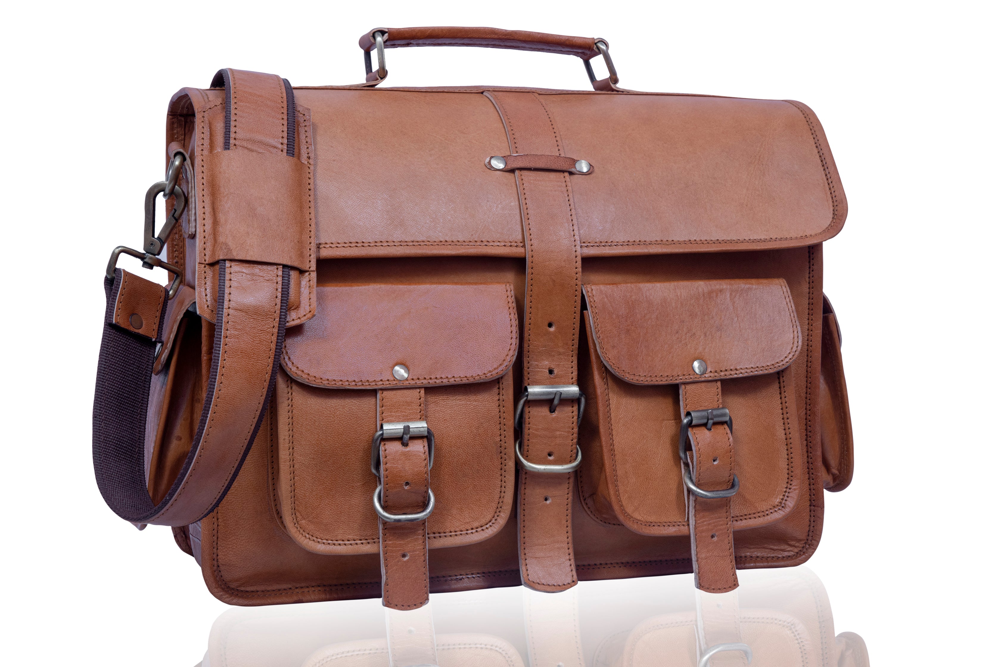 DEKVIO Leather Messenger Bag Vintage Crossbody Laptop Briefcase 15.6 Inch Shoulder Satchel for Men Women