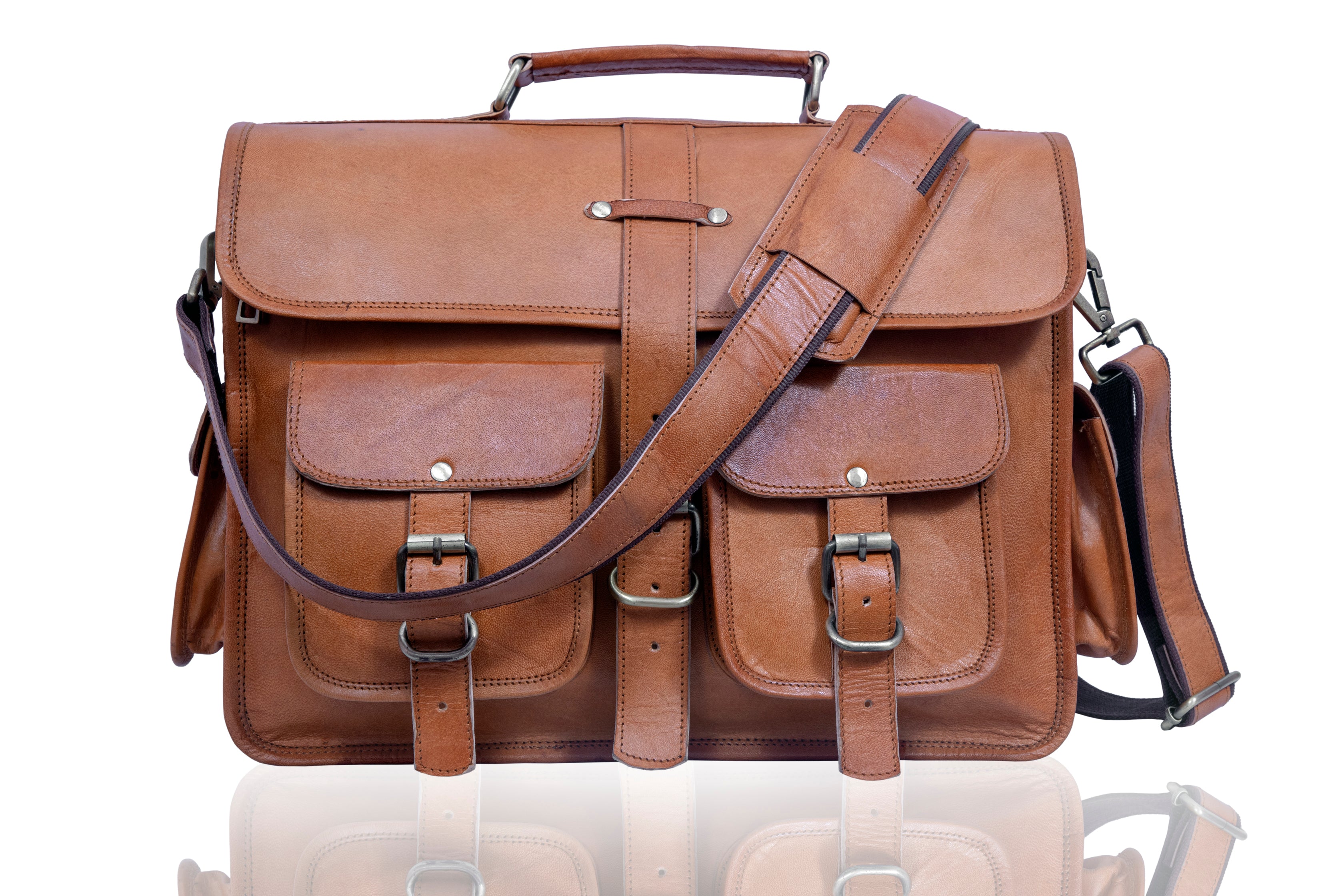 DEKVIO Leather Messenger Bag Vintage Crossbody Laptop Briefcase 15.6 Inch Shoulder Satchel for Men Women