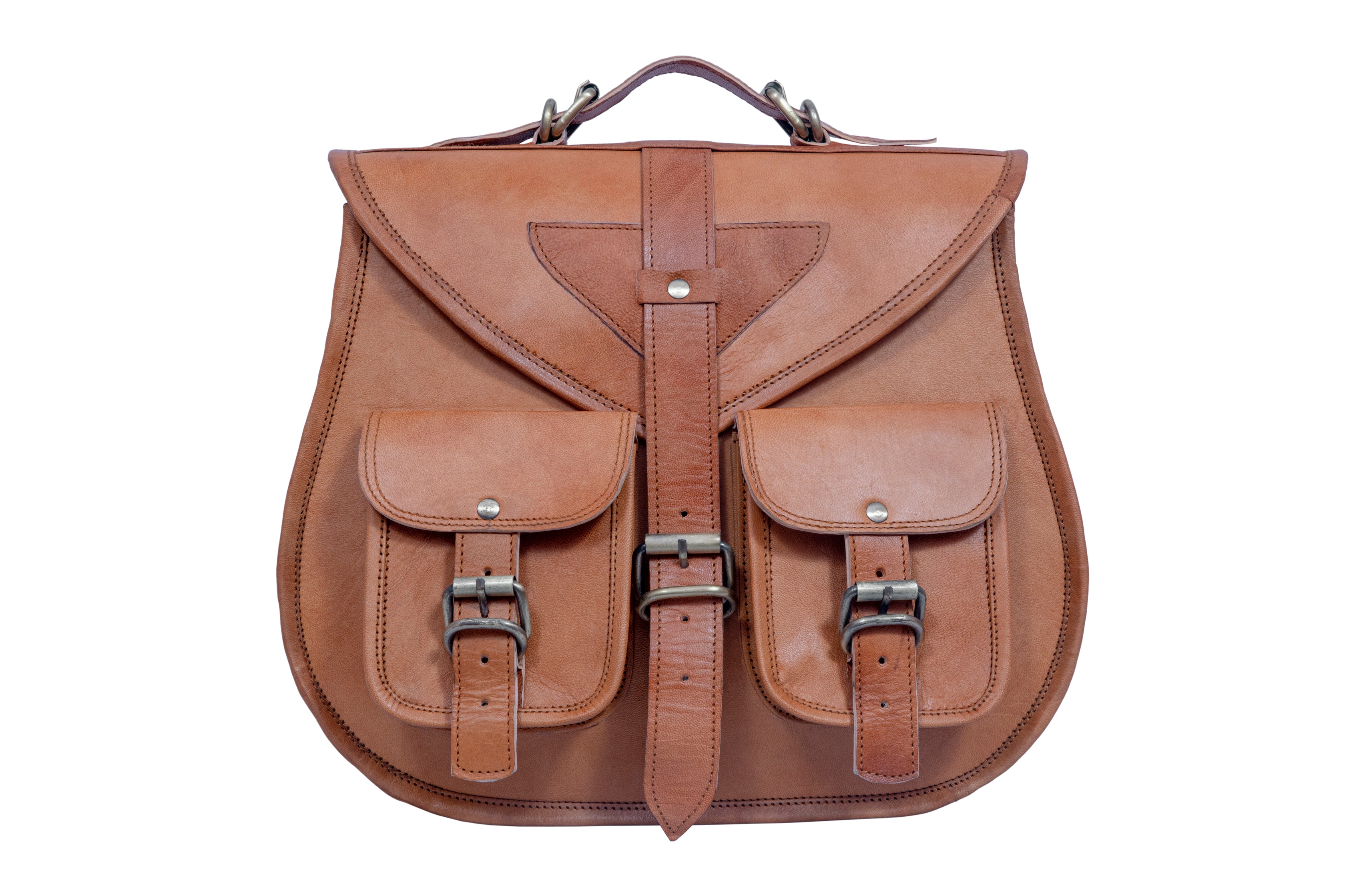 DEKVIO Large Leather Crossbody Handbag Purse for Women | Twin Pocket Full Grain Leather Saddle Bag | Removable Handle | Fits 12" Tablet | Brown, Coffee, Tan, Black