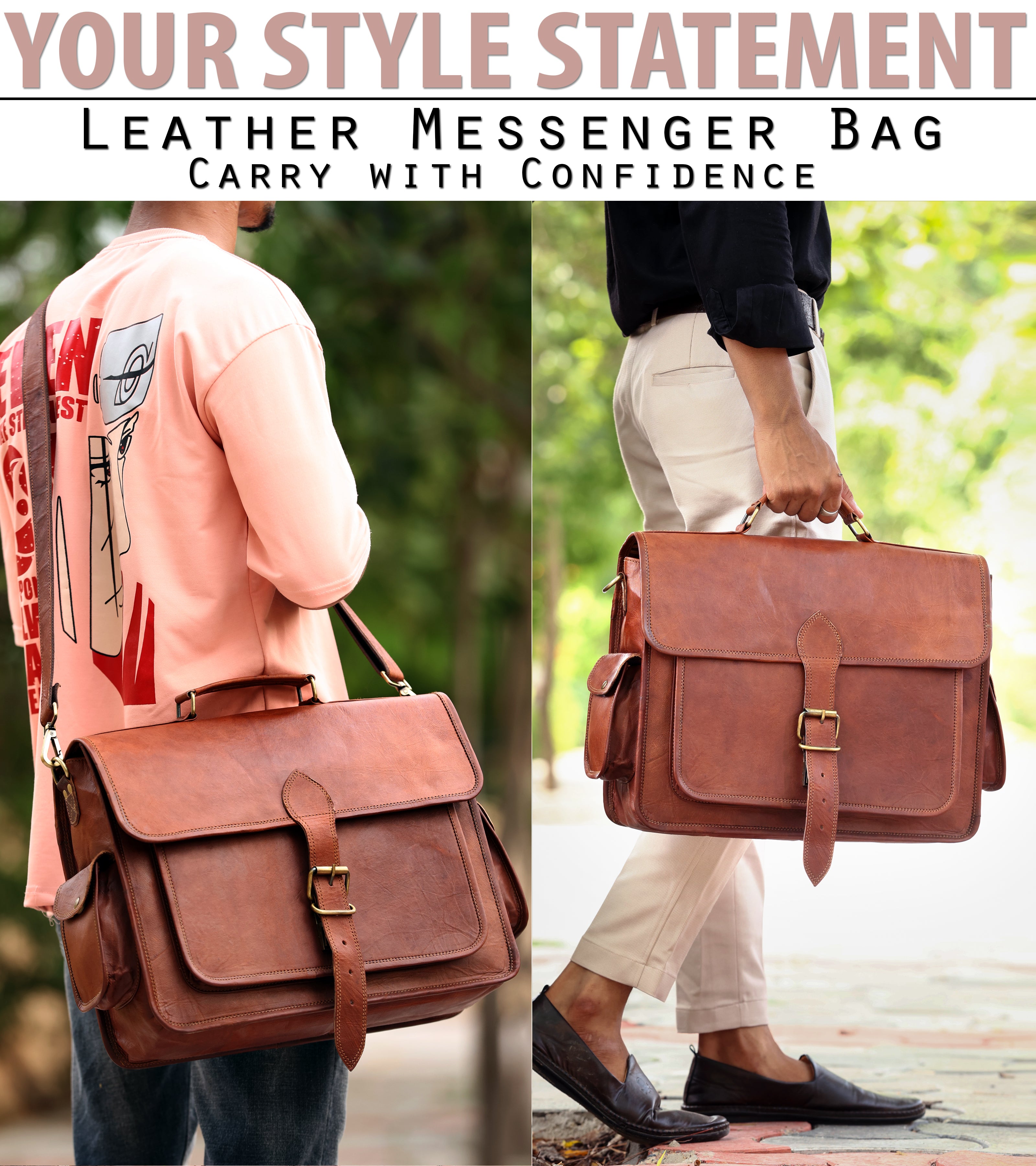 DEKVIO Leather Messenger Bag 15.6 Inch Laptop Briefcase for Men Women Vintage Shoulder Bag Office Crossbody Satchel