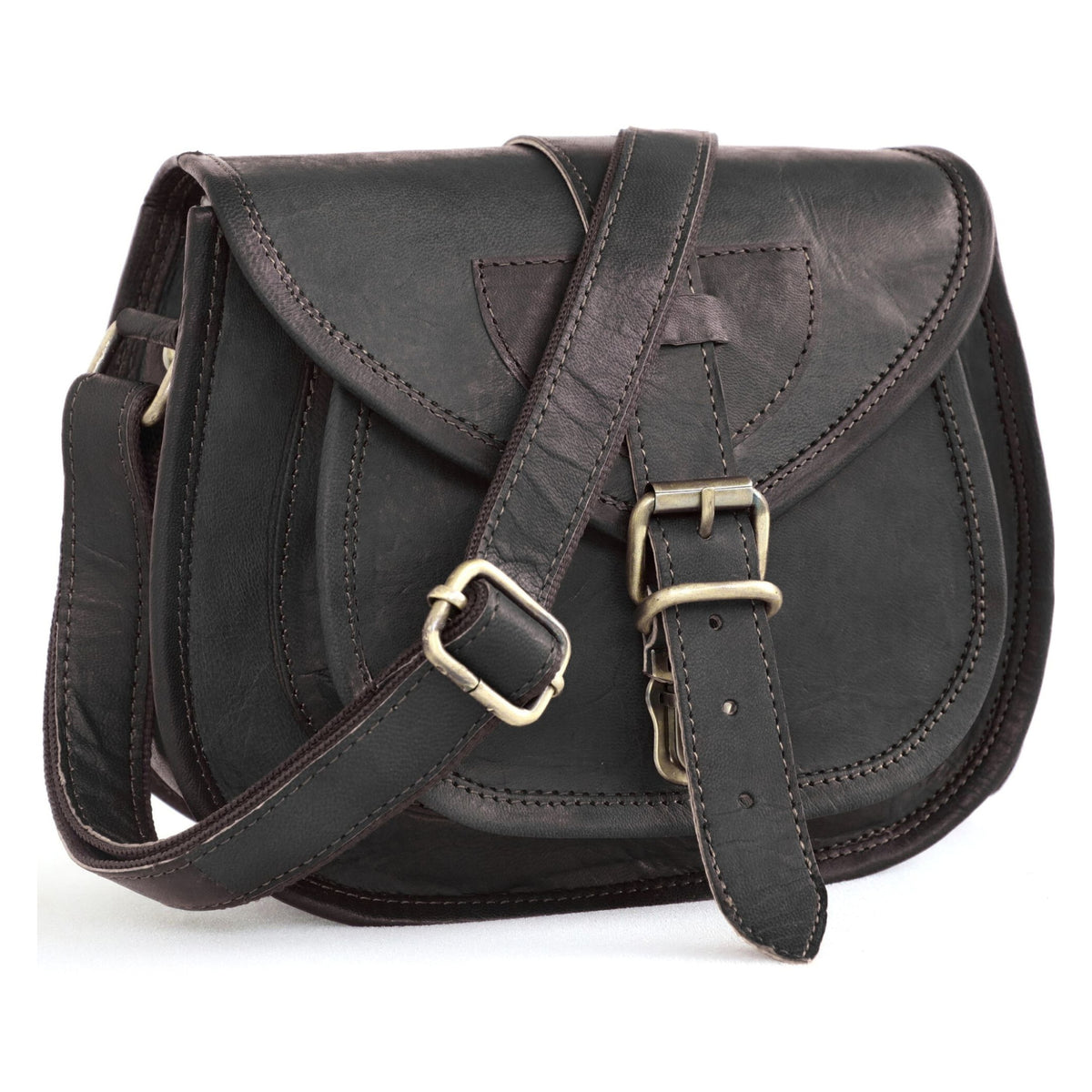 DEKVIO 9" Full-Grain Leather Small Crossbody Saddle Bag for Women