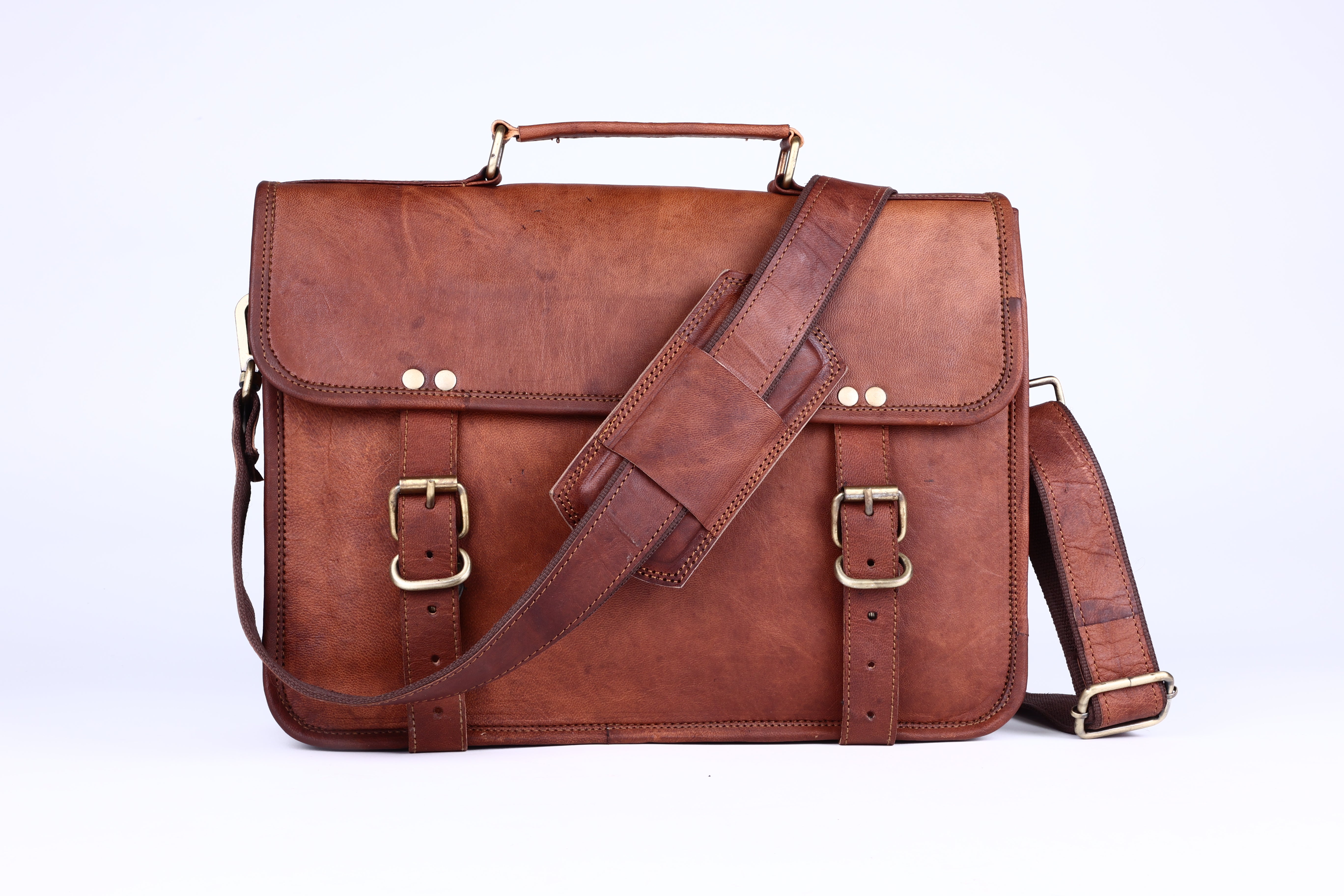 DEKVIO Leather Messenger Bag for Men Women 14 Inch Laptop Satchel Briefcase Vintage Shoulder Crossbody Bag