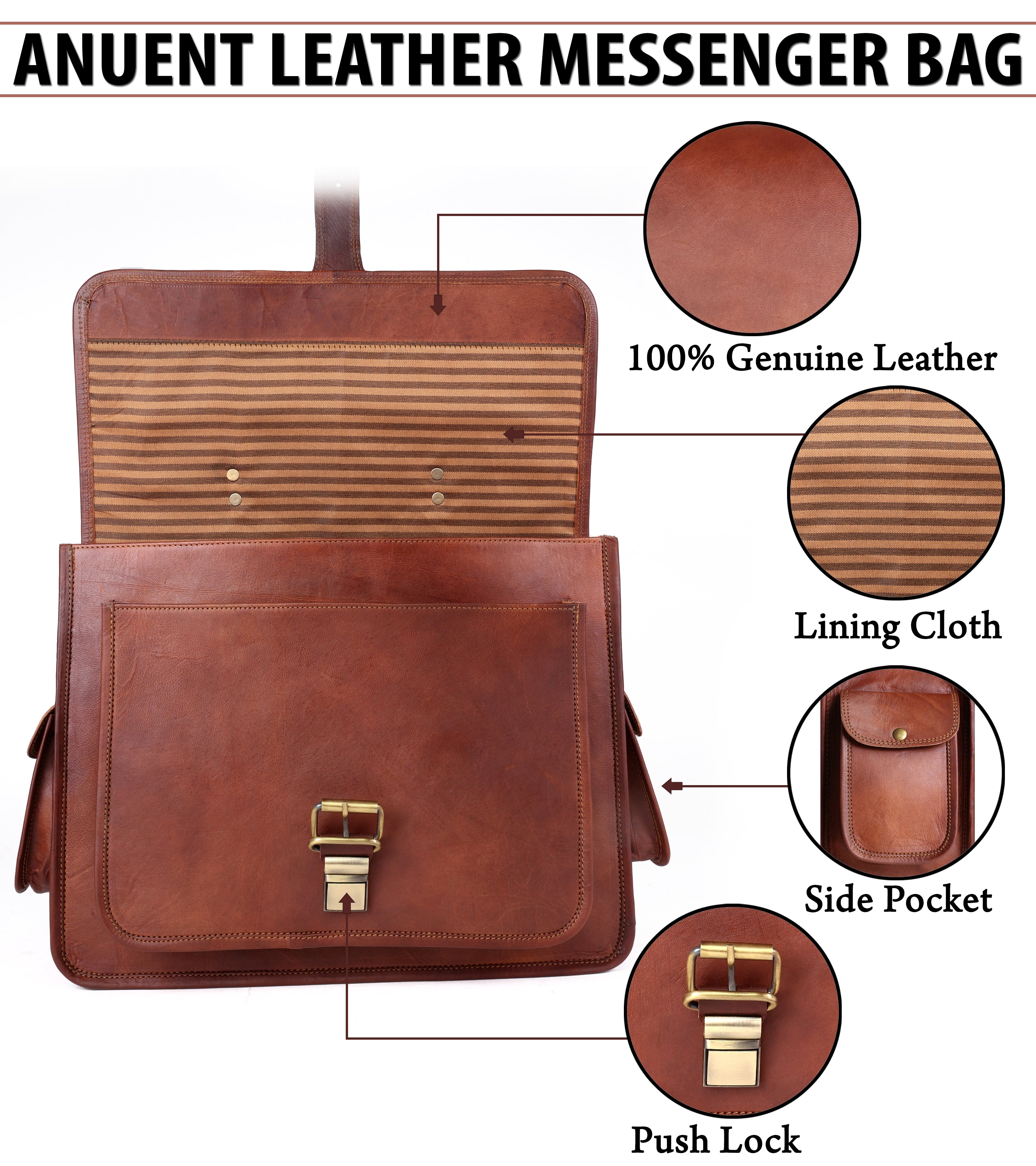 DEKVIO Leather Messenger Bag 15.6 Inch Laptop Briefcase for Men Women Vintage Shoulder Bag Office Crossbody Satchel