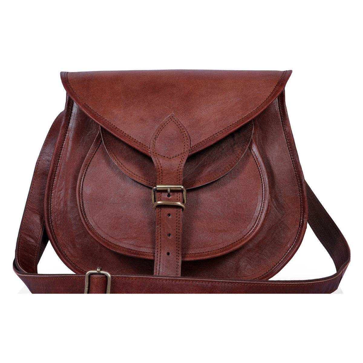 DEKVIO 13" Full-Grain Leather Crossbody Saddle Bag for Women