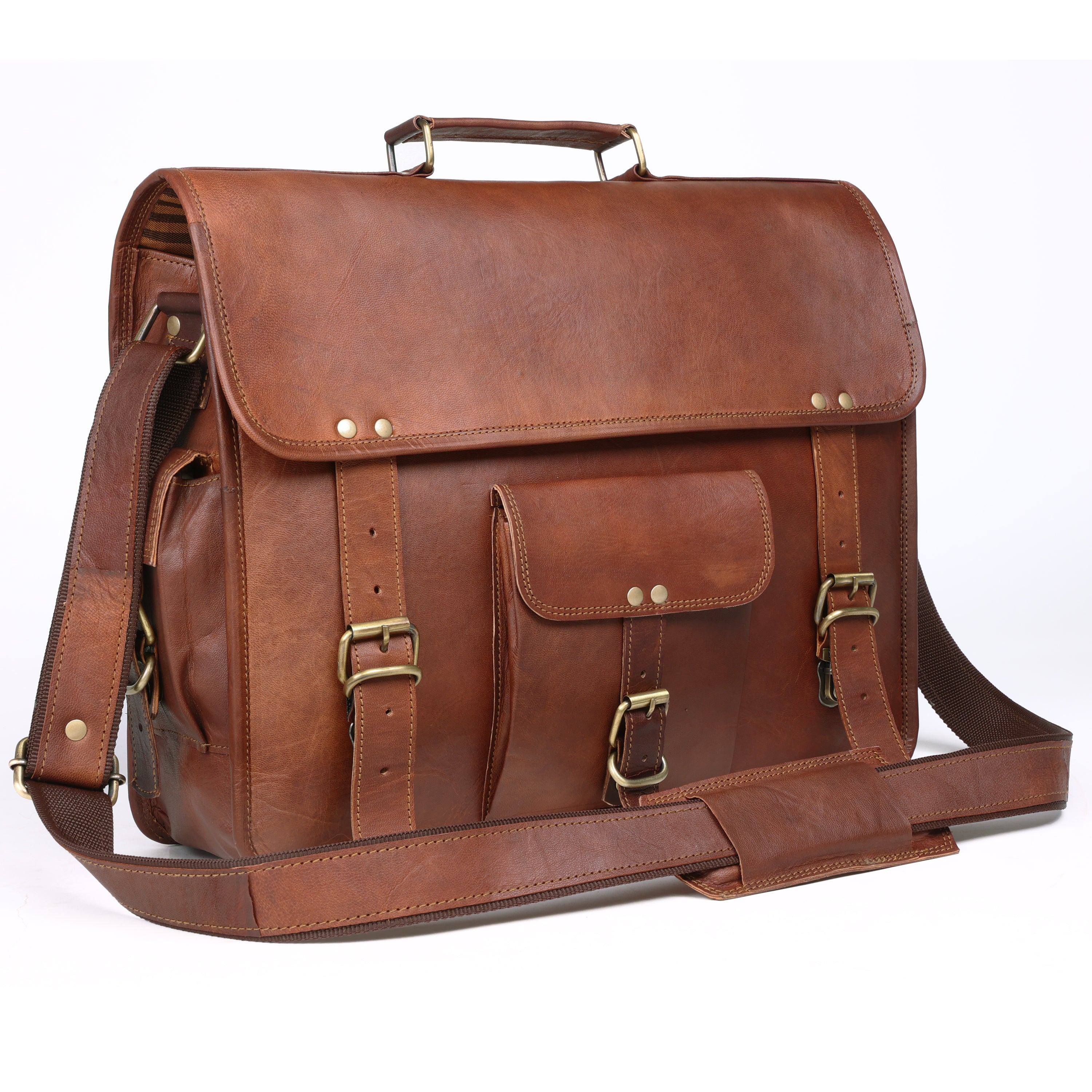 DEKVIO Leather Messenger Bag 15.6 Inch Laptop Briefcase Vintage Crossbody Shoulder Satchel for Men Women